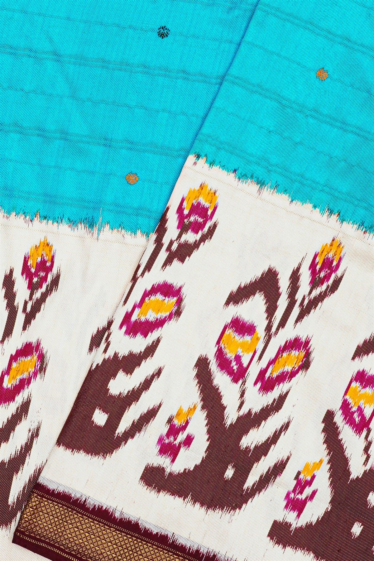 Ikat Silk Multi-Colour Saree With Florals And Buttis Body