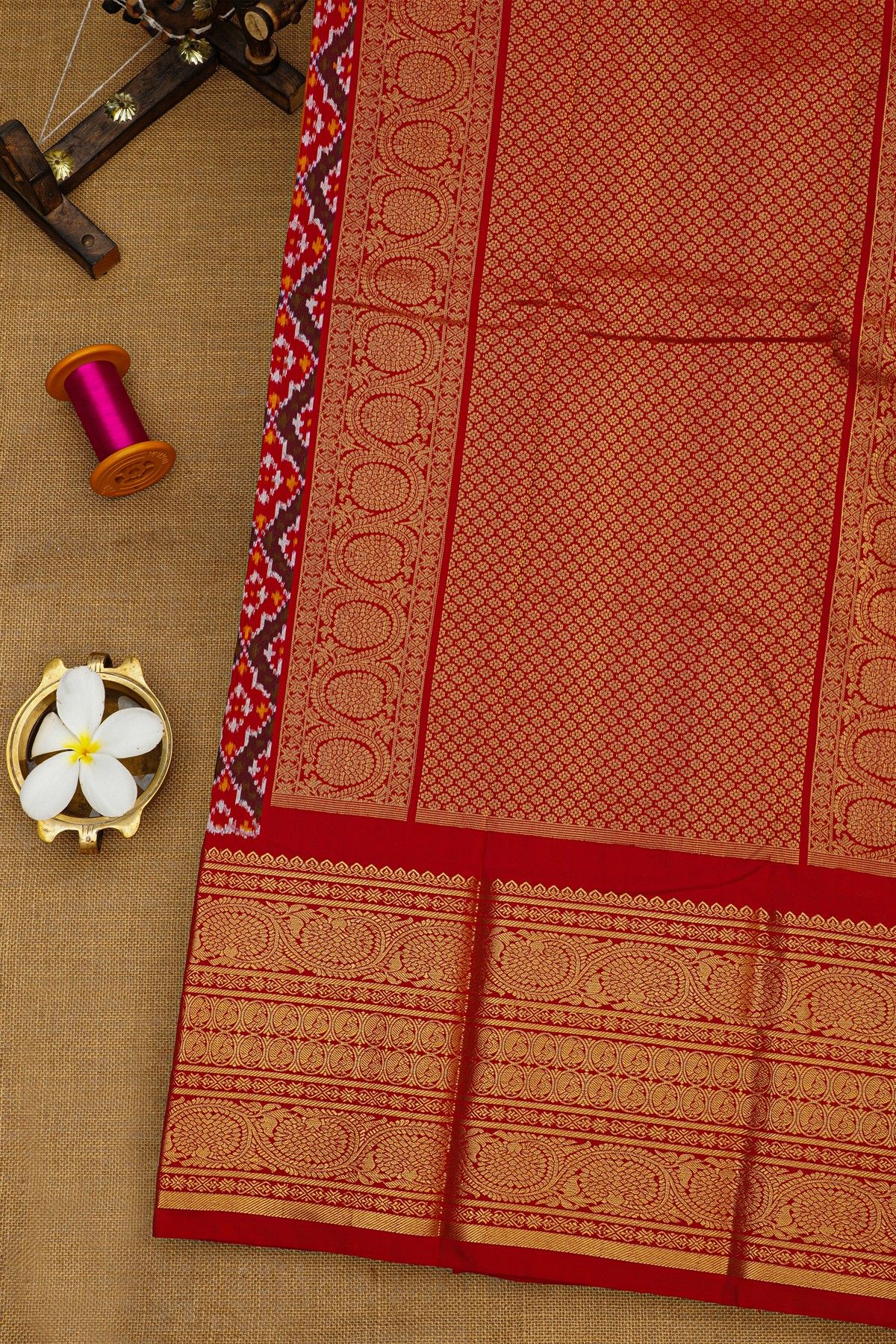Ikat Silk Mustard Saree With Florals And Buttis Body