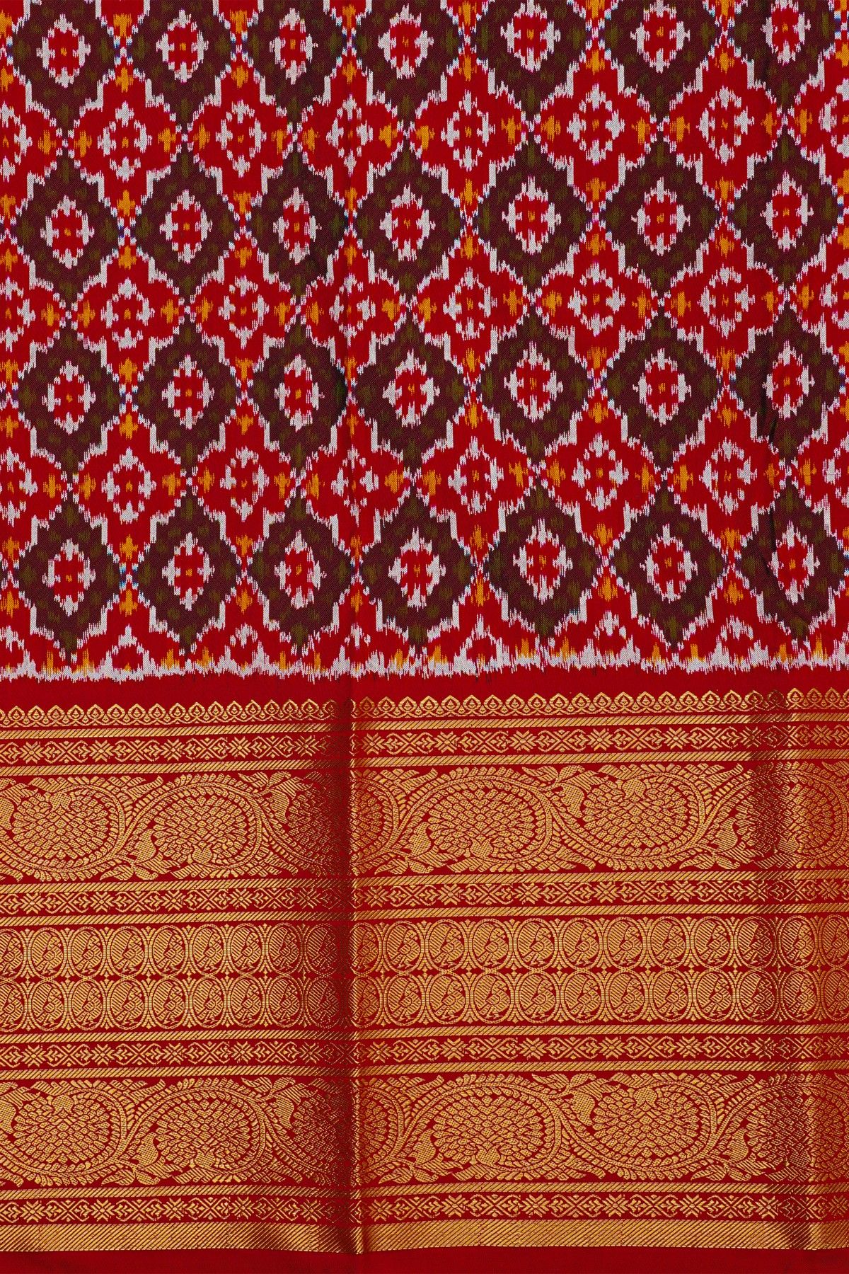 Ikat Silk Mustard Saree With Florals And Buttis Body