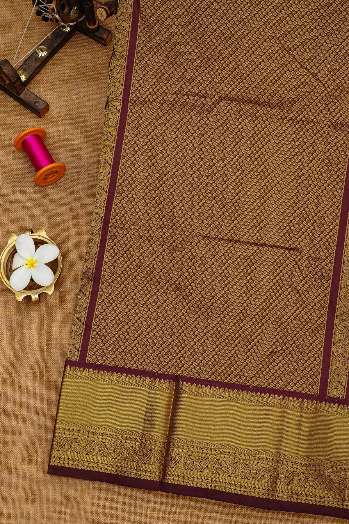 Ikat Silk Mehendi Green Saree With Florals And Leaves Body