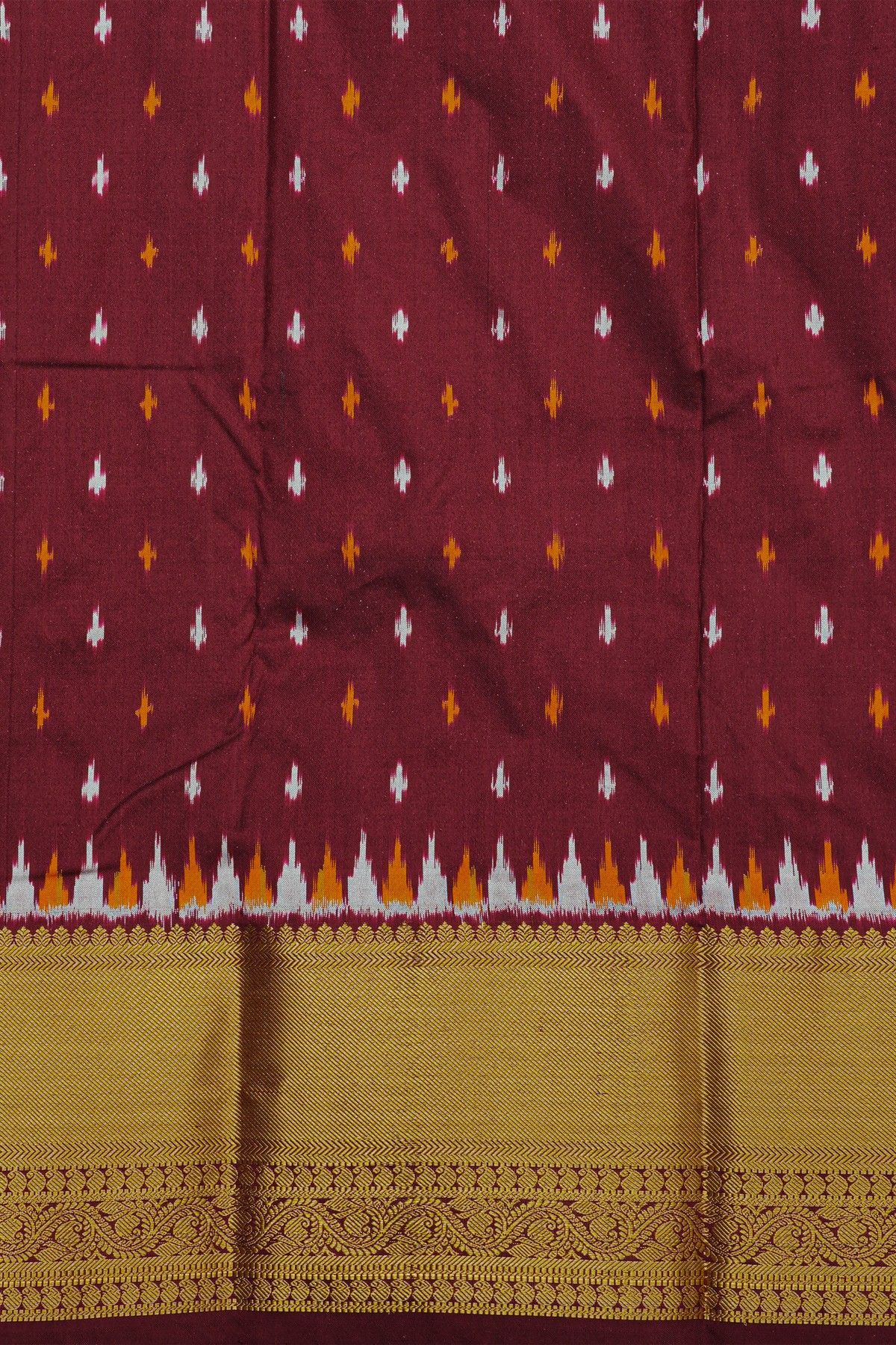 Ikat Silk Mehendi Green Saree With Florals And Leaves Body
