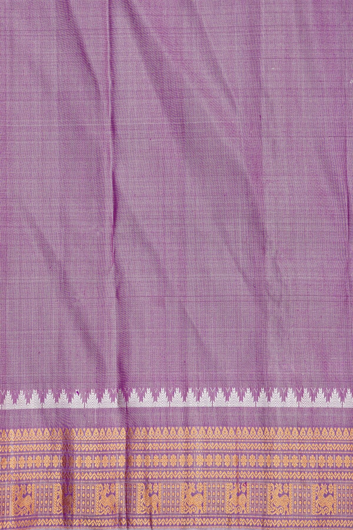 Fusion Silk Purple Saree With Florals And Elephants In Ikat Print Border