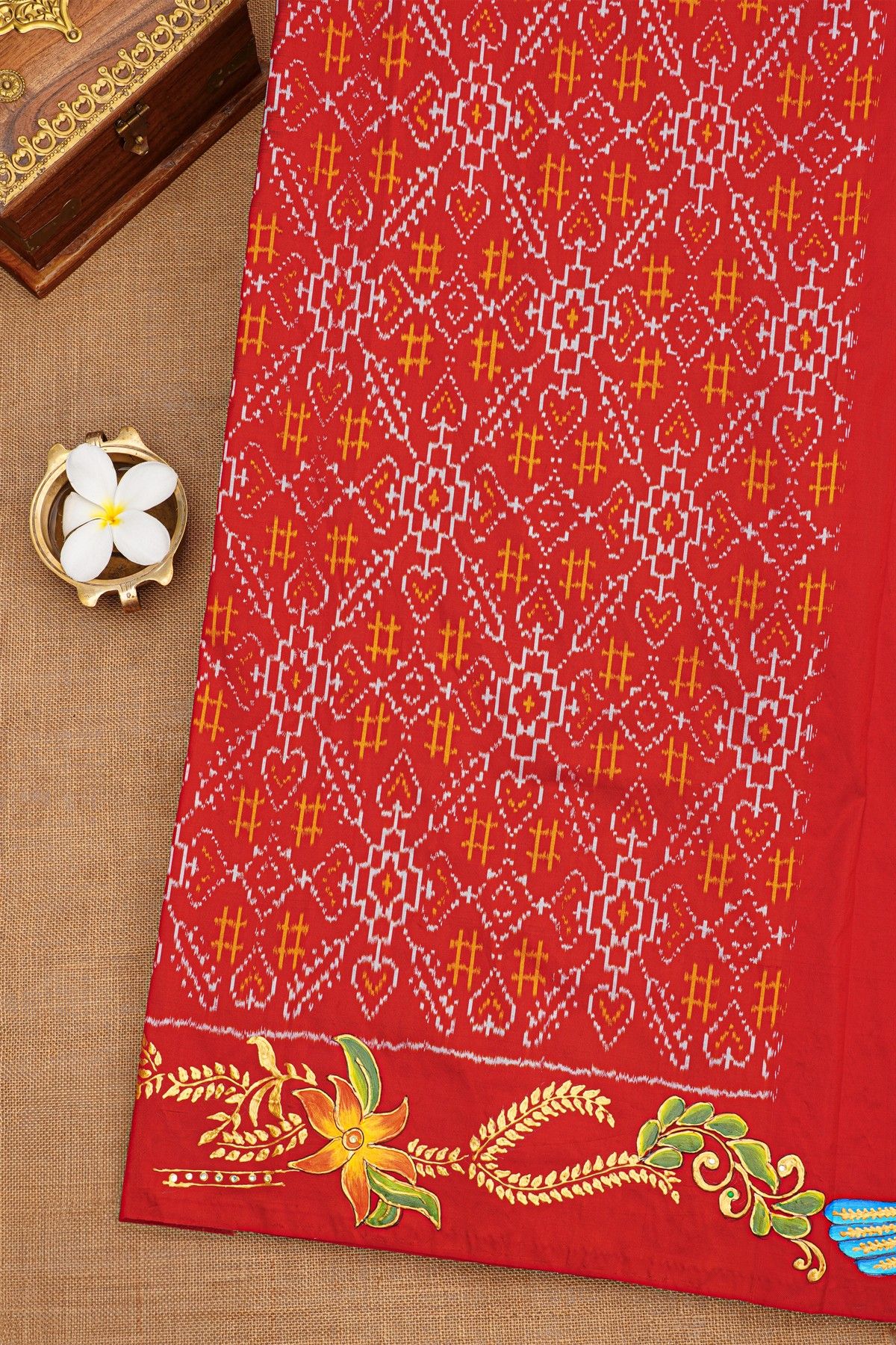 Fusion Silk Black Saree With Florals In Tanjore Hand Painted Border