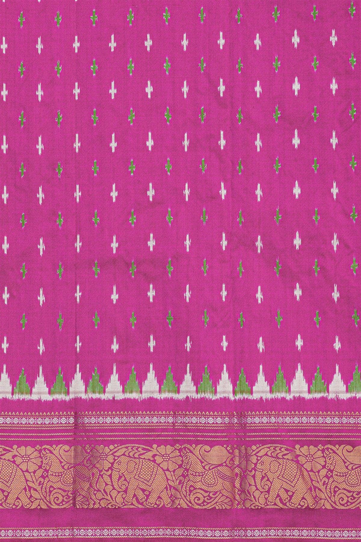 Fusion Silk Off White Saree With Elephants And Horses Border