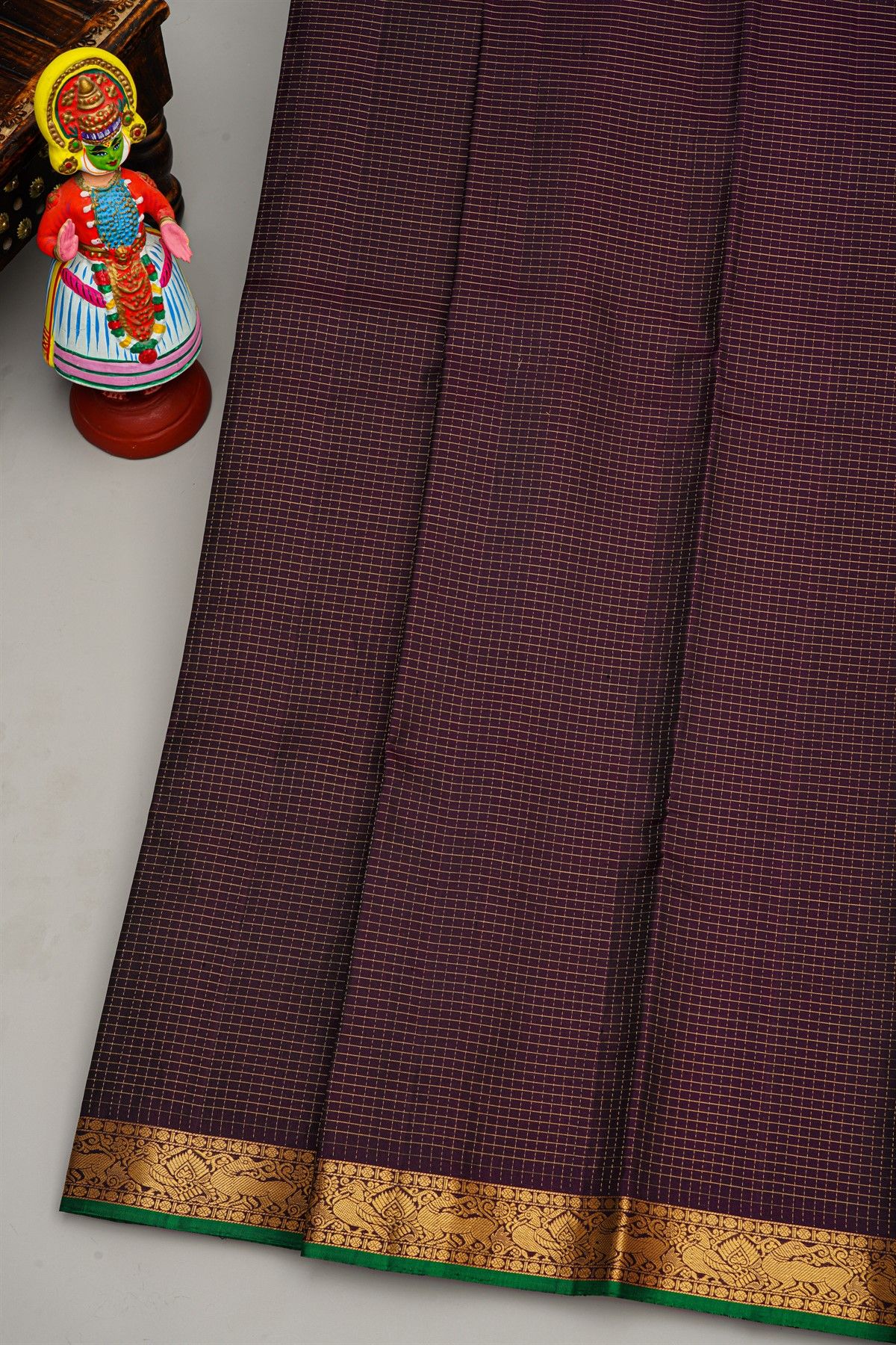 Coimbatore Silk Dark Wine Saree With Peacocks And Yallis Border