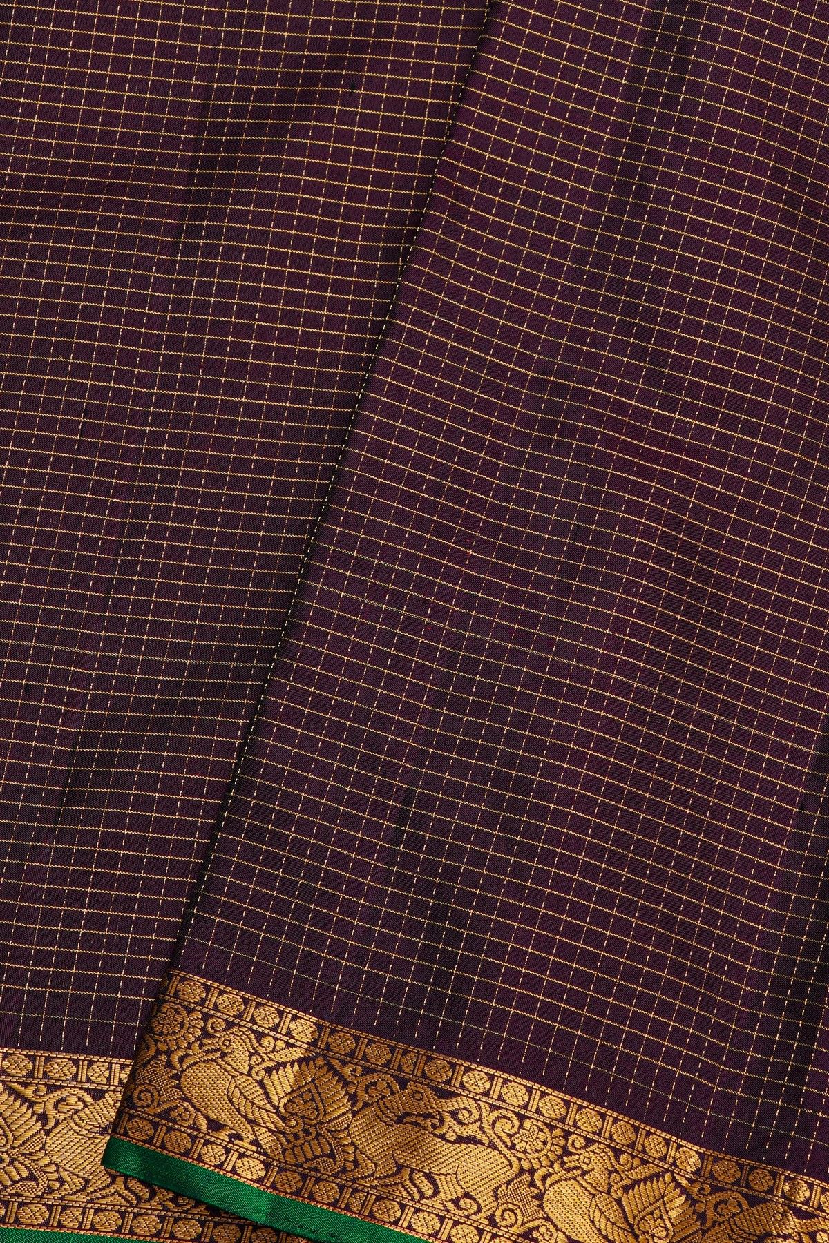 Coimbatore Silk Dark Wine Saree With Peacocks And Yallis Border