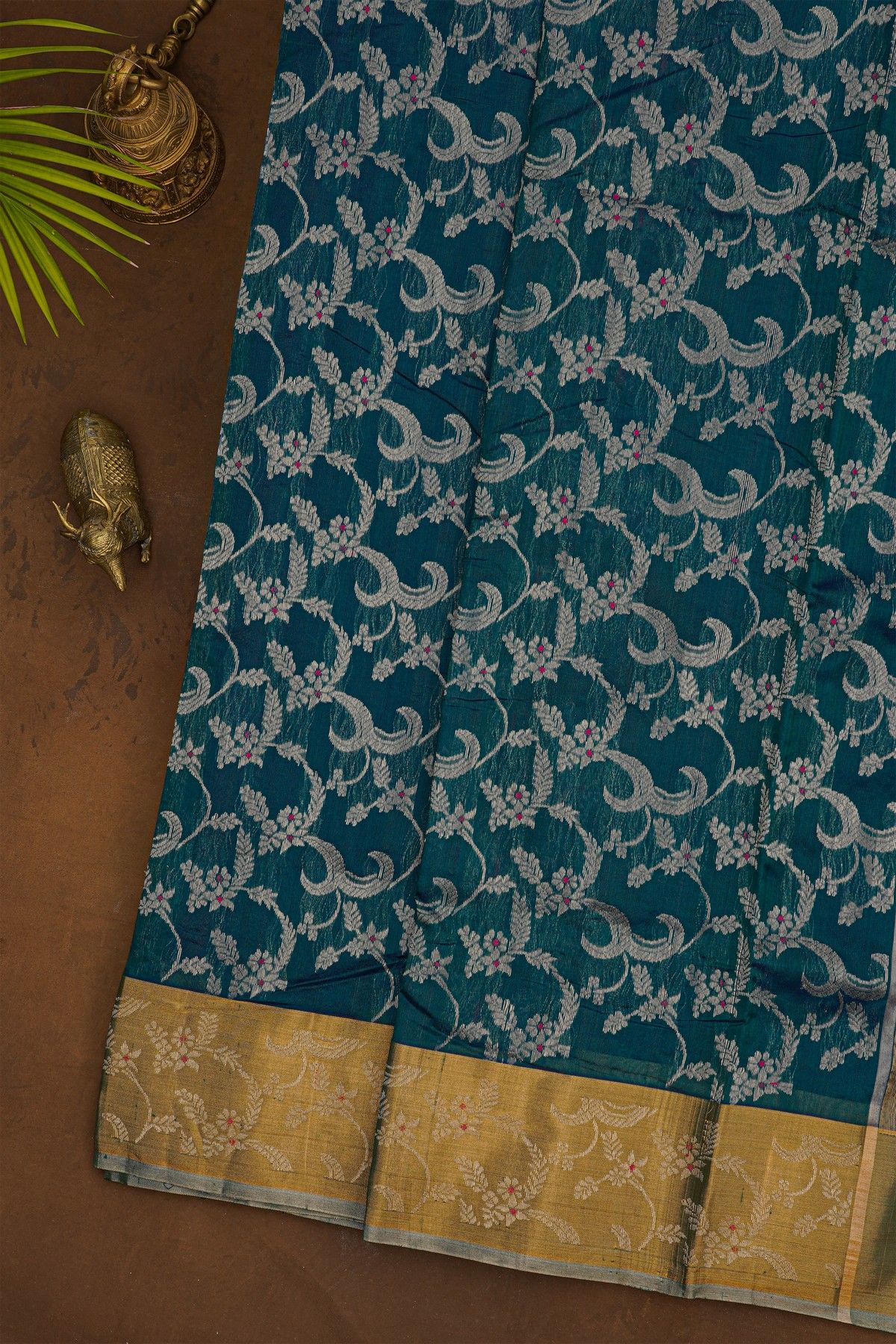 Chanderi Silk Teal Blue Saree All Over Jaal With Meenakari