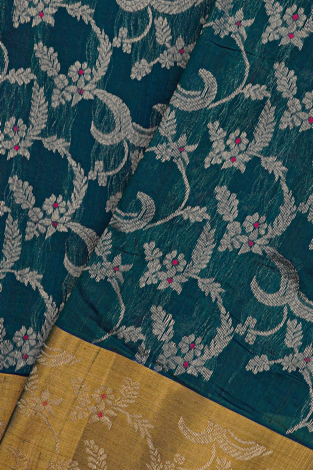Chanderi Silk Teal Blue Saree All Over Jaal With Meenakari