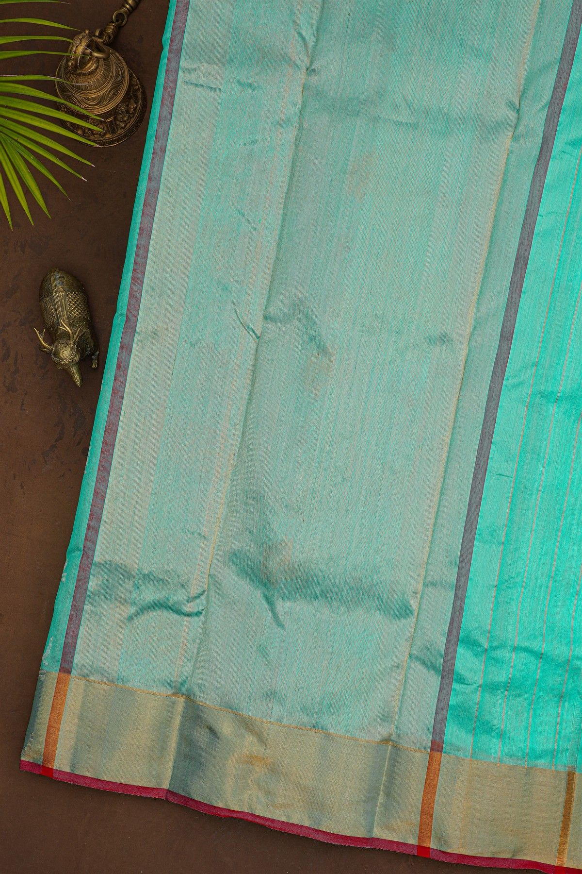 Chanderi Silk Sky Blue Saree With Florals And Animals Kaddi Border
