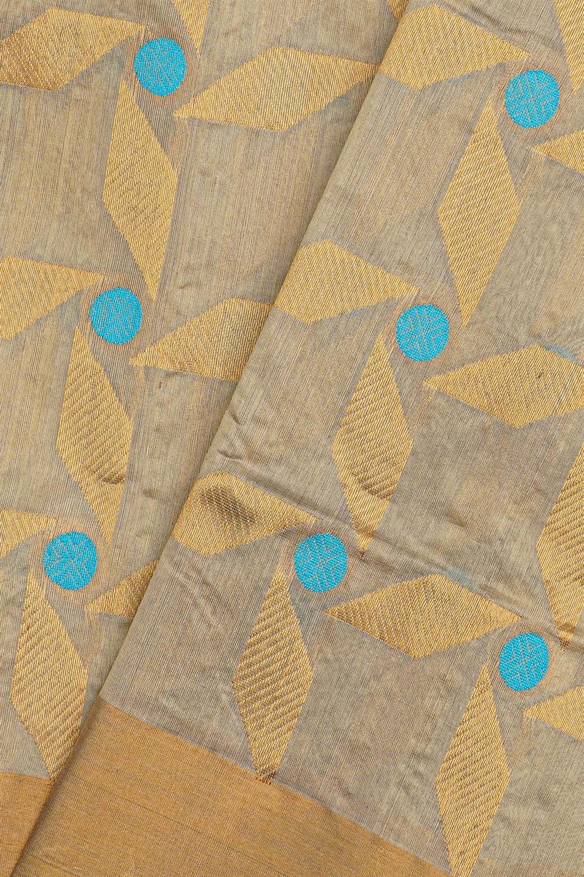 Chanderi Silk Beige Saree With Diamond Zari Buttis And Kaddi Border