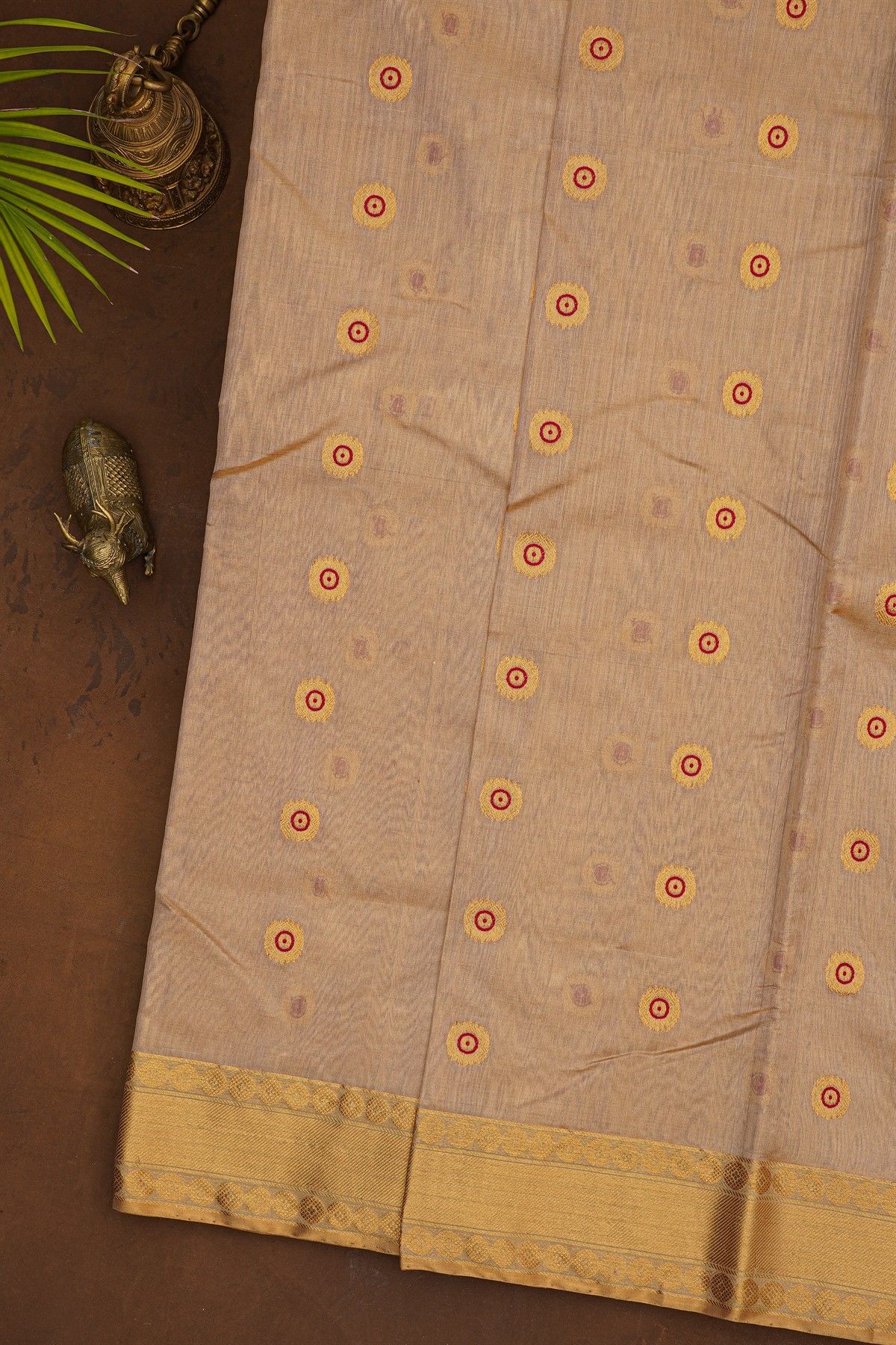Chanderi Silk Beige Saree With Meenakari Zari Buttis