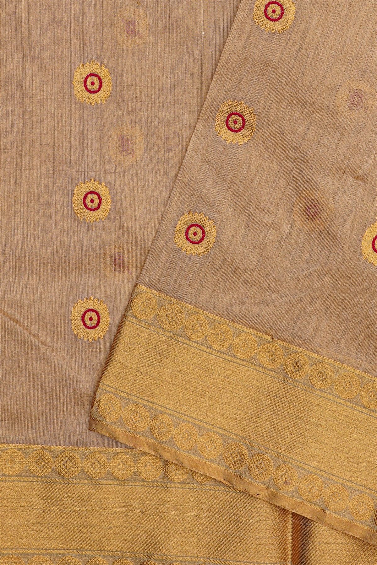 Chanderi Silk Beige Saree With Meenakari Zari Buttis