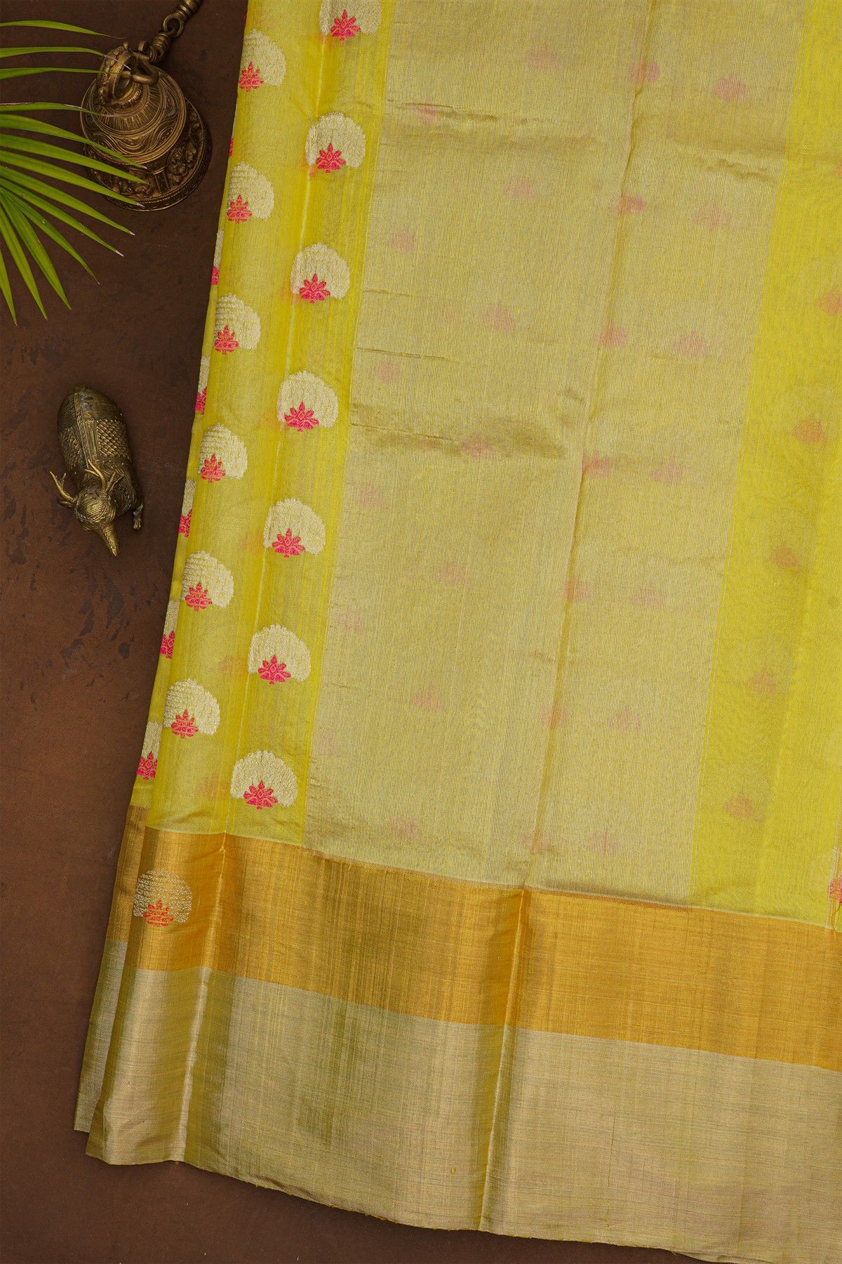 Chanderi Silk Yellow Saree With Meenakari Zari Buttis Kaddi Border