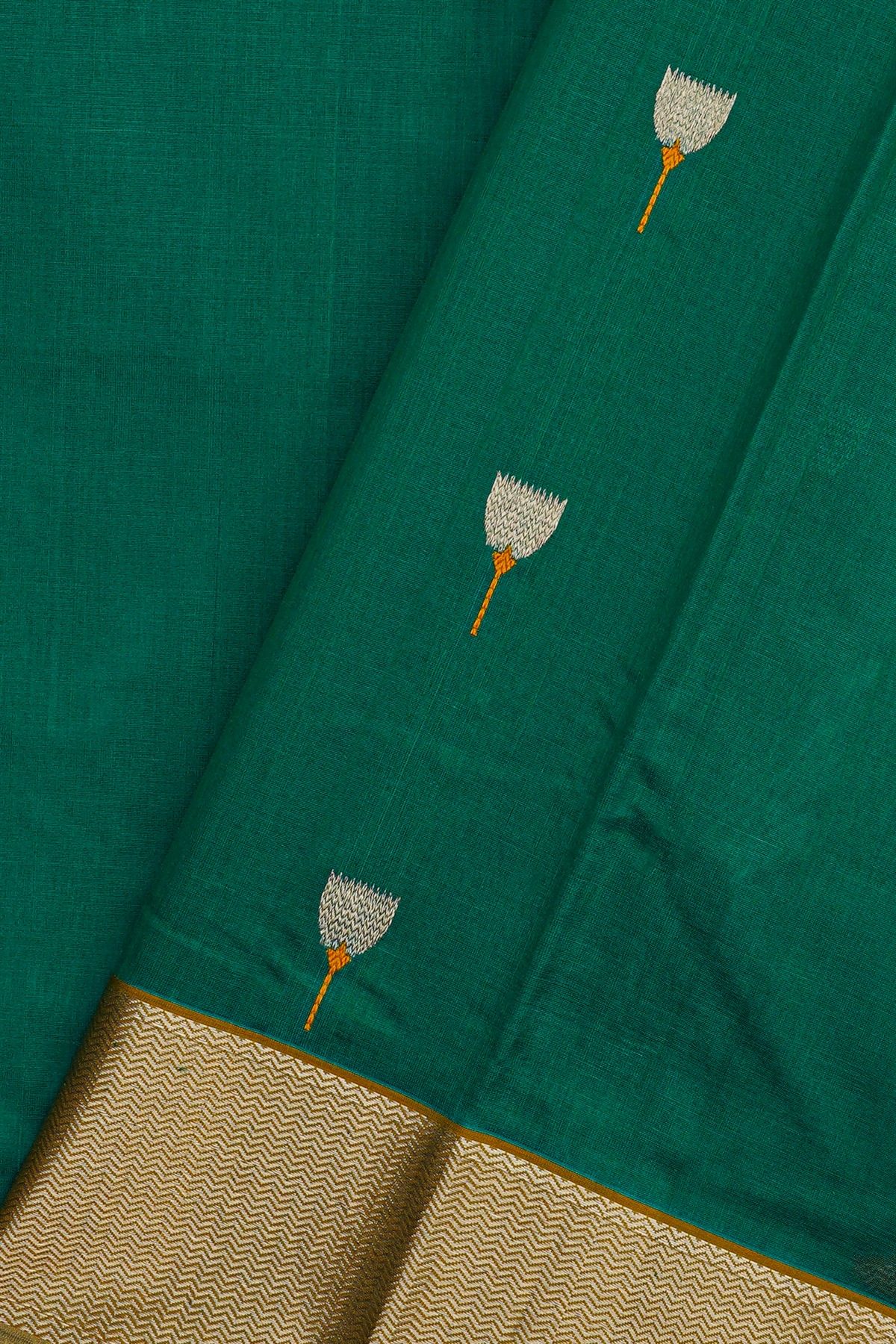Chanderi Silk Rama Green Saree With Meenakari Floral Buttis
