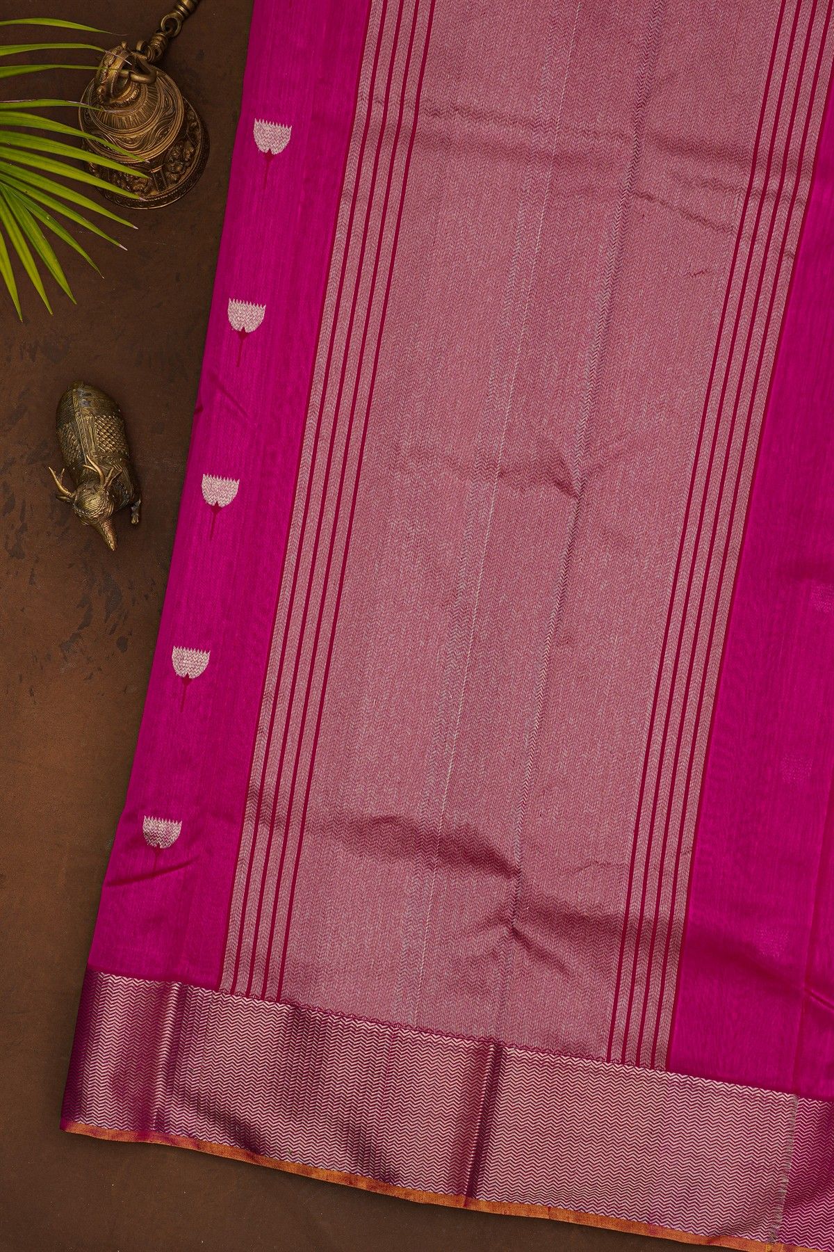 Chanderi Silk Magenta Saree With Meenakari Florals And Zari Buttis