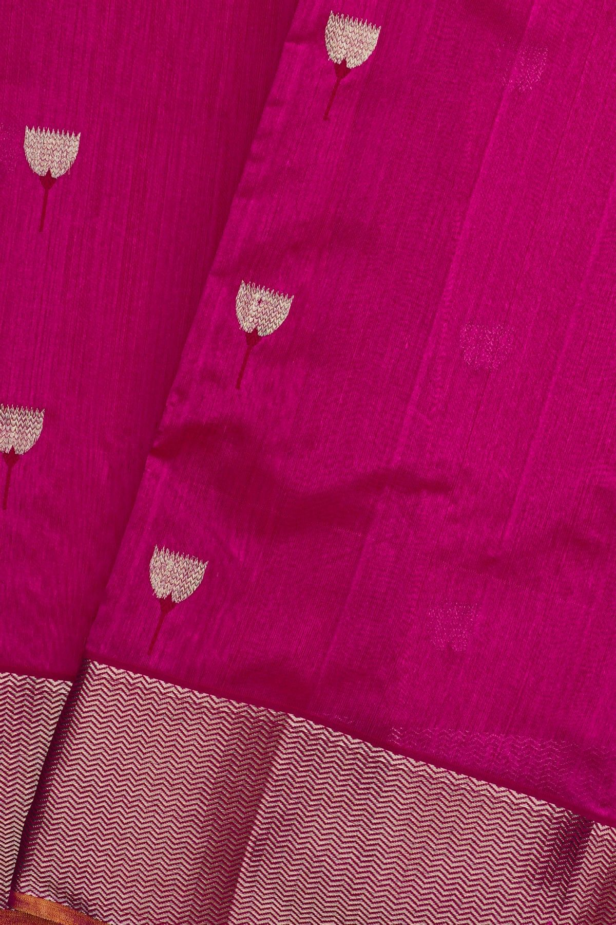 Chanderi Silk Magenta Saree With Meenakari Florals And Zari Buttis
