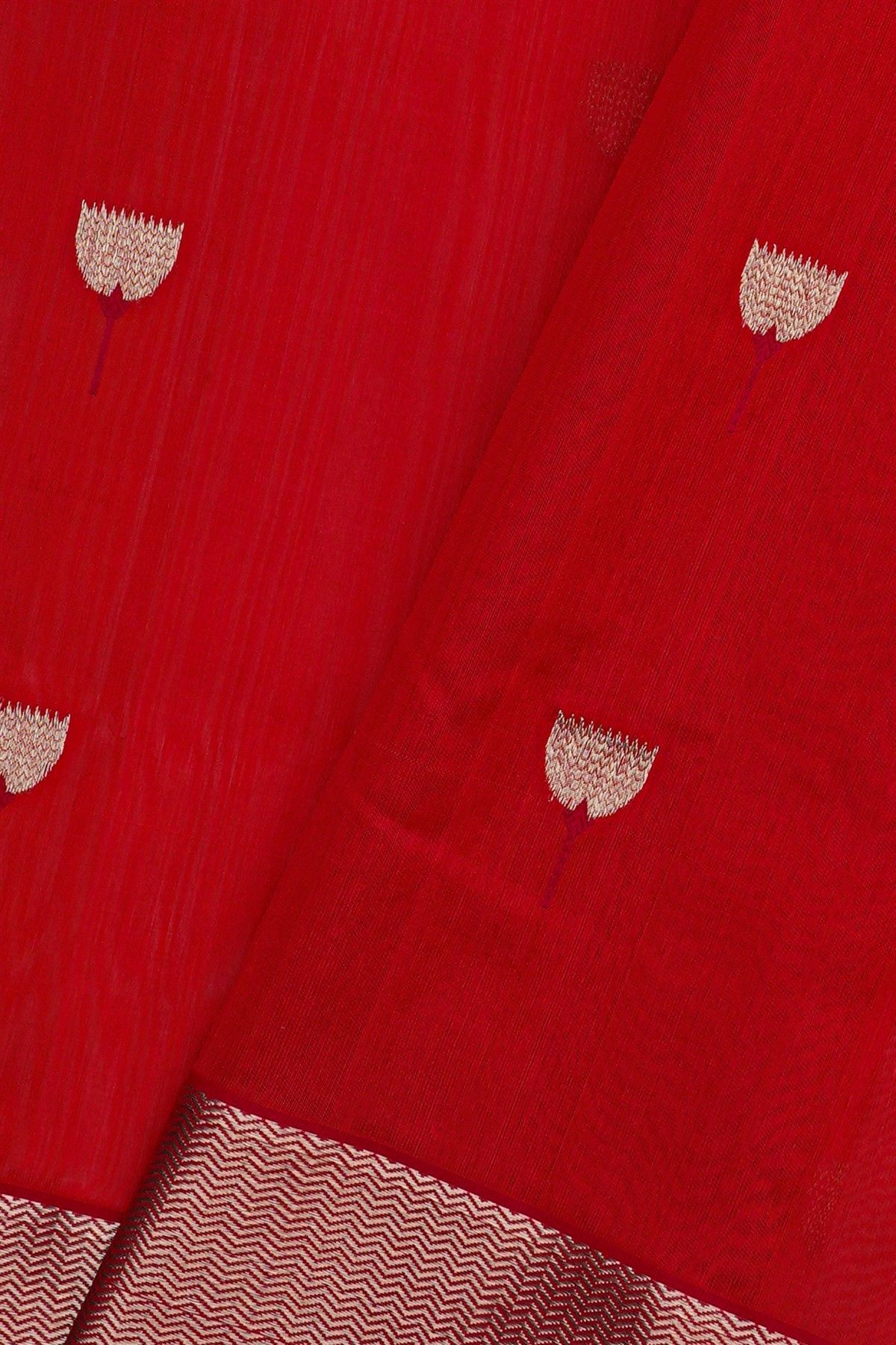 Chanderi Silk Red Saree With Meenakari Zari Buttis