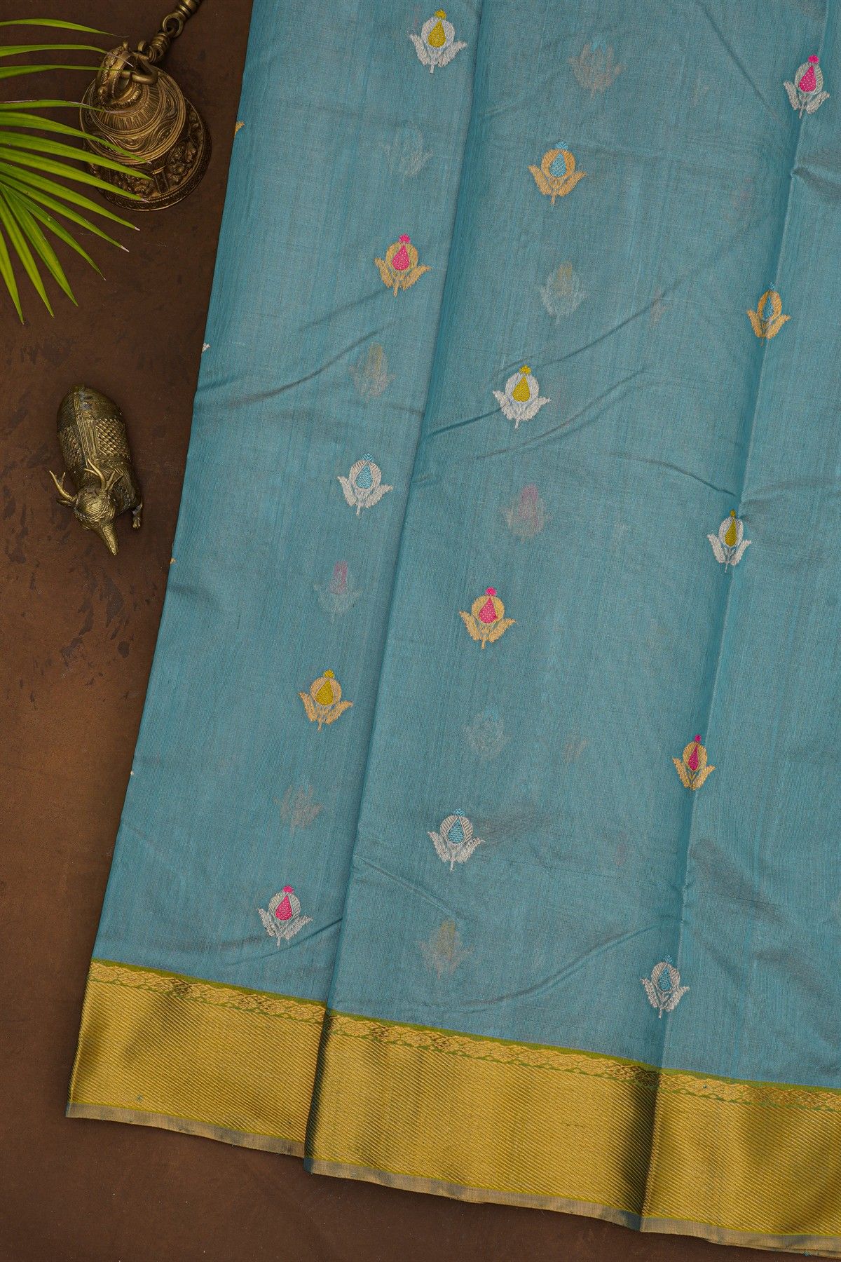 Chanderi Silk Ice Blue Saree With Meenakari Zari Buttis