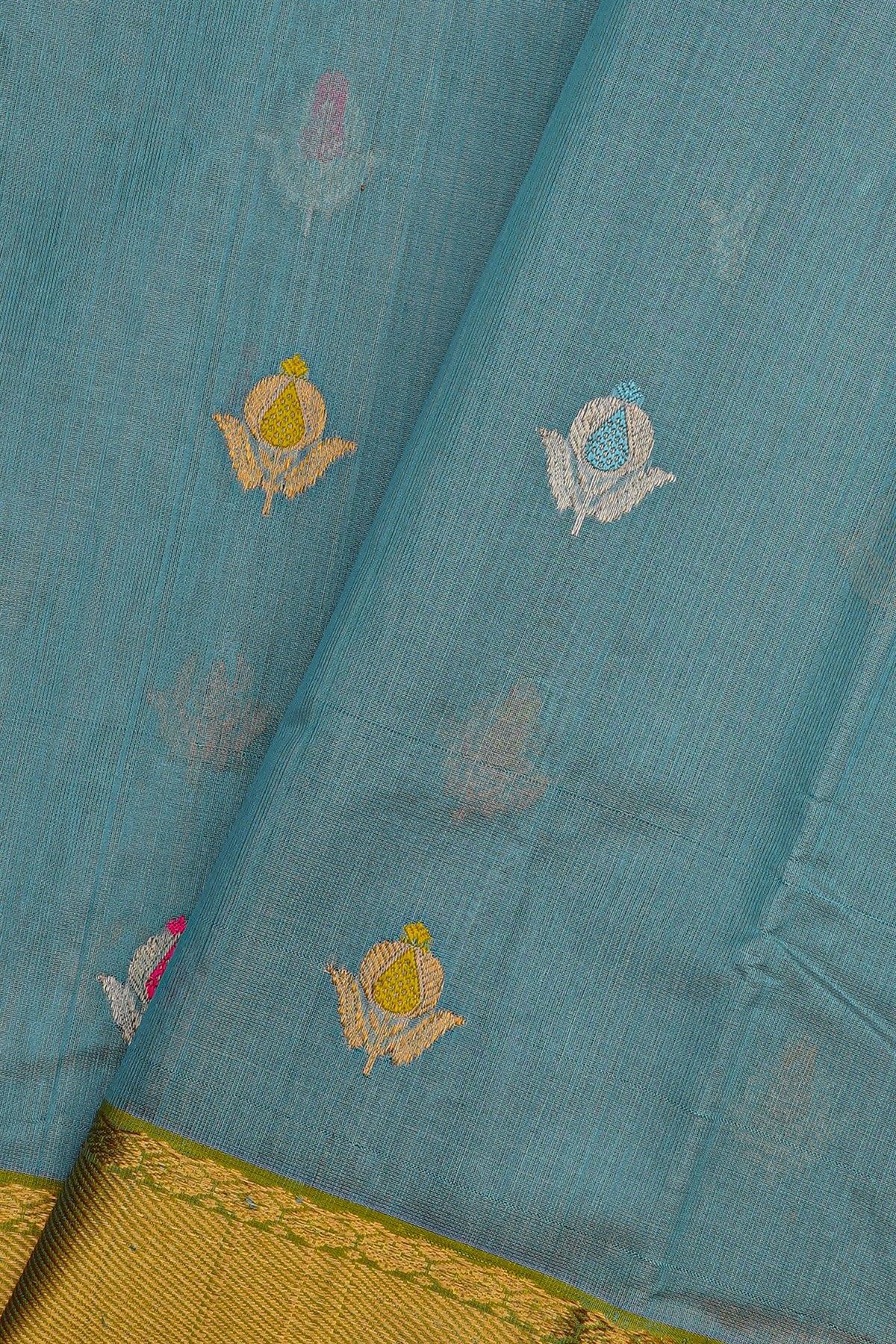 Chanderi Silk Ice Blue Saree With Meenakari Zari Buttis