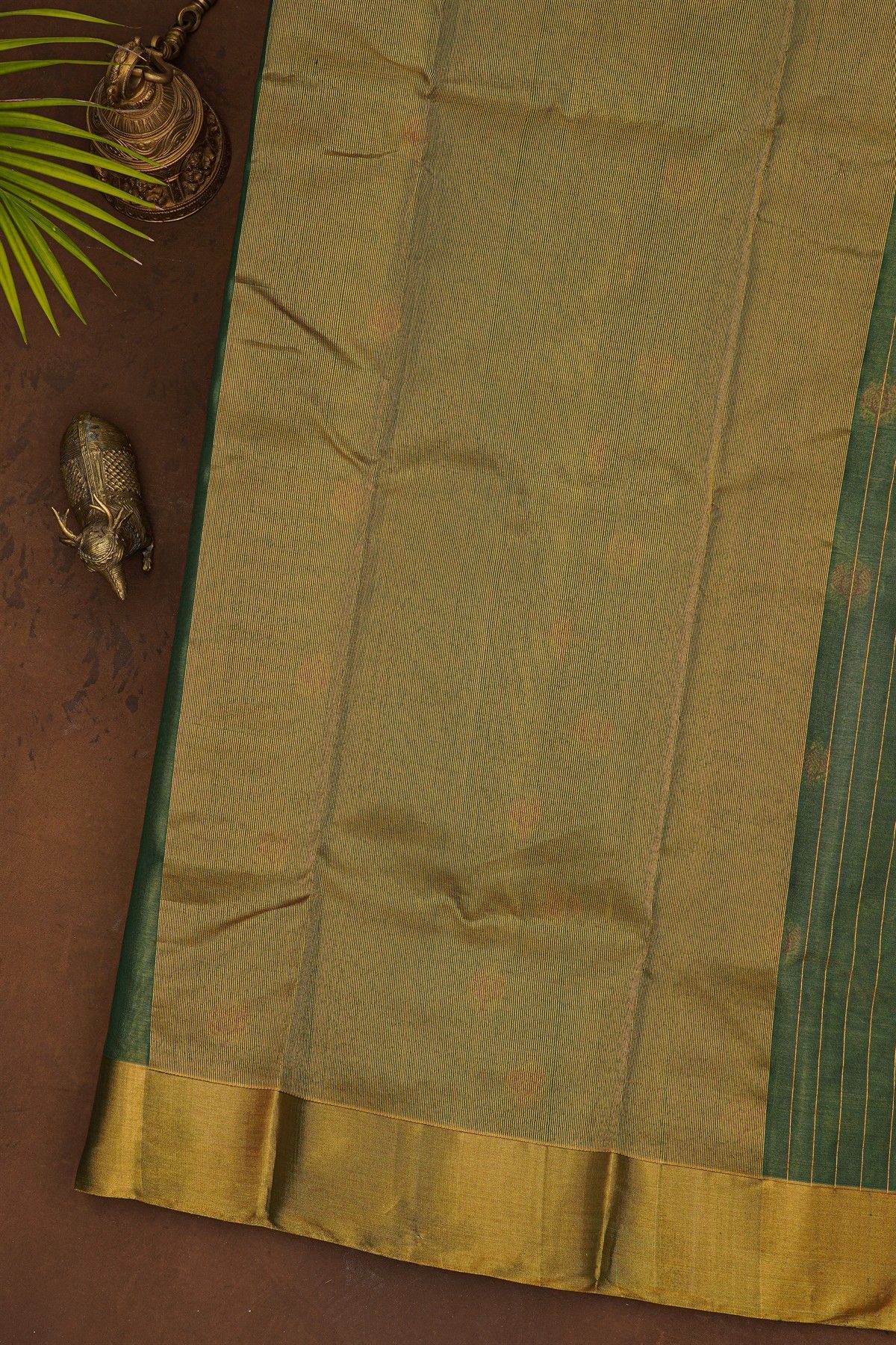 Chanderi Silk Bottle Green Saree With Meenakari Florals And Kaddi Border