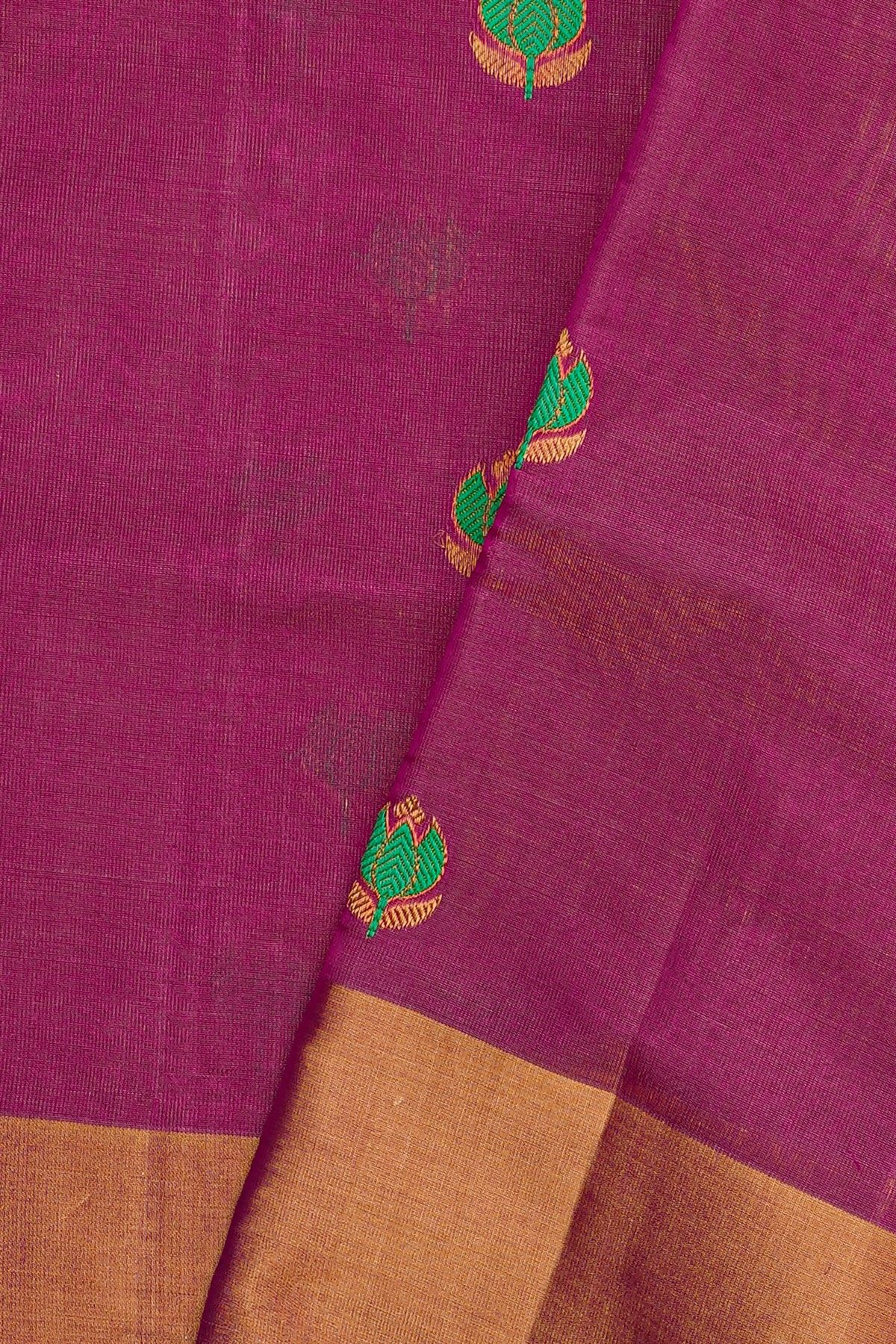 Chanderi Silk Purple Saree With Meenakari Floral Zari Buttis And Kaddi Border