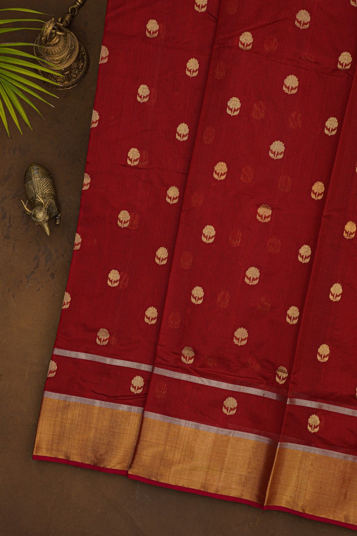 Chanderi Silk Maroon Saree With Kaddi Border