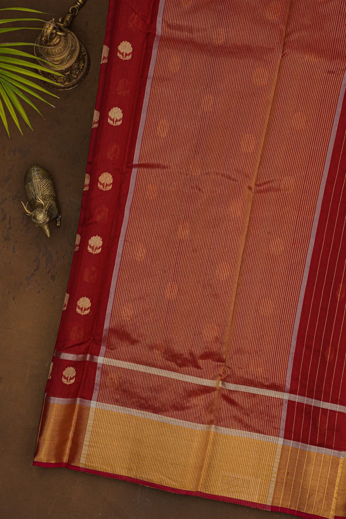 Chanderi Silk Maroon Saree With Kaddi Border