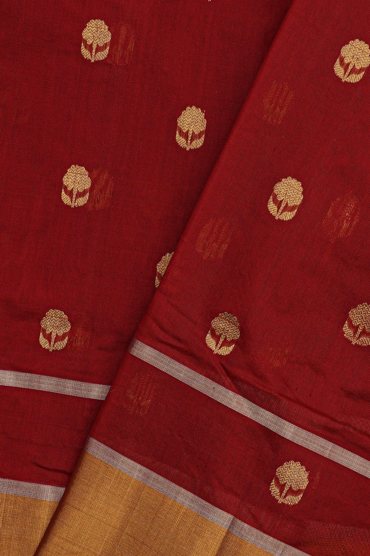 Chanderi Silk Maroon Saree With Kaddi Border
