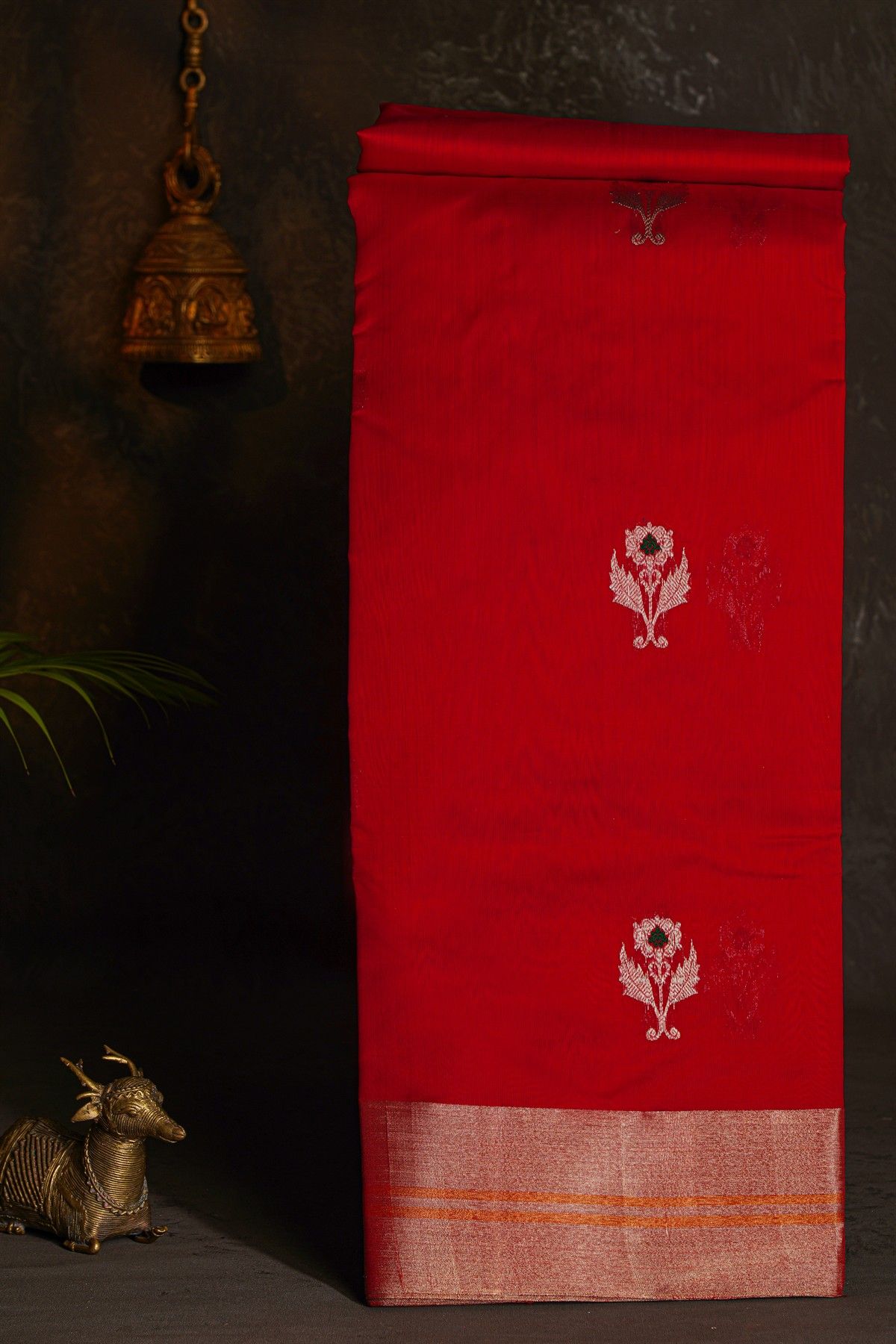 Chanderi Silk Red Saree With Kaddi Border