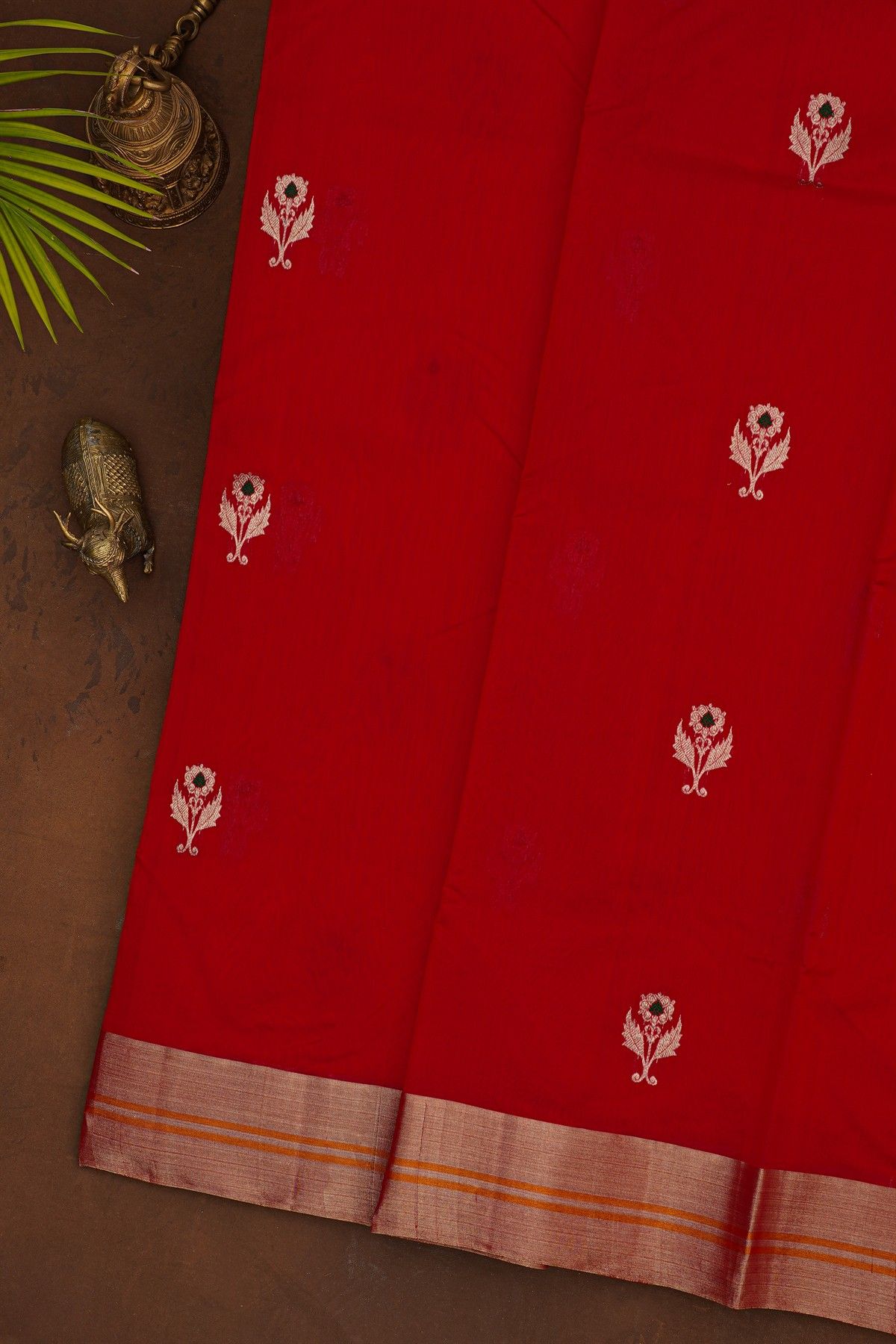 Chanderi Silk Red Saree With Kaddi Border