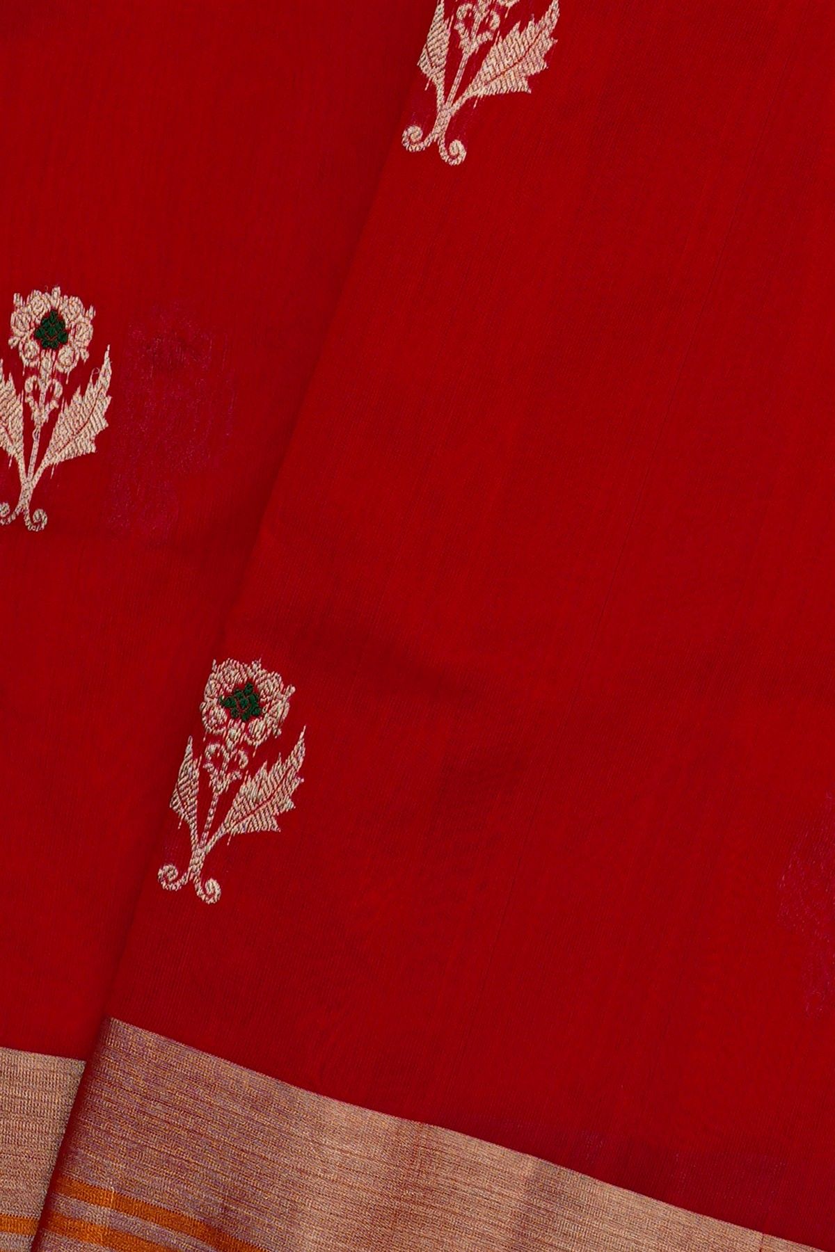 Chanderi Silk Red Saree With Kaddi Border