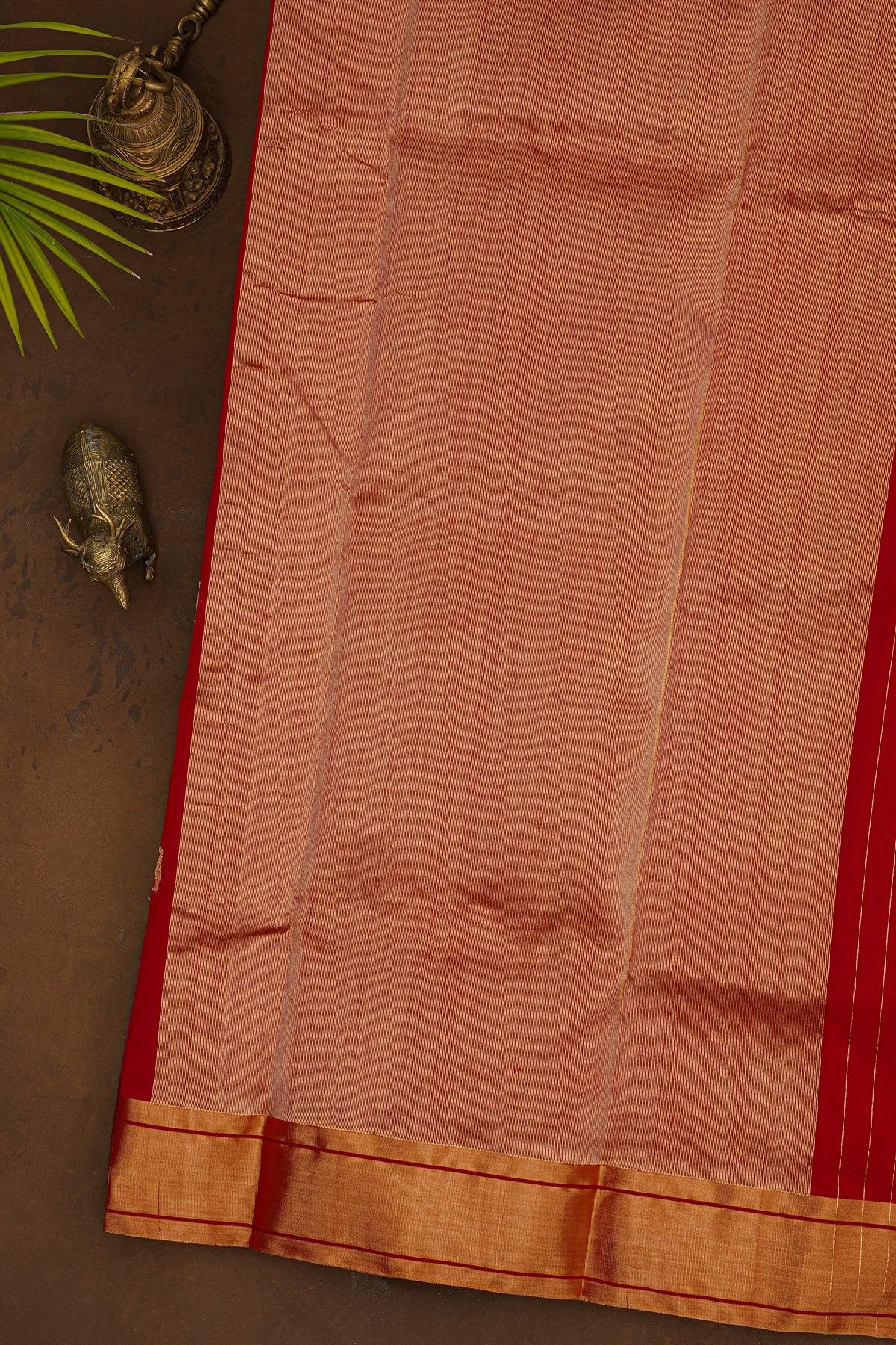 Chanderi Silk Red Saree With Crane Buttis And Kaddi Border