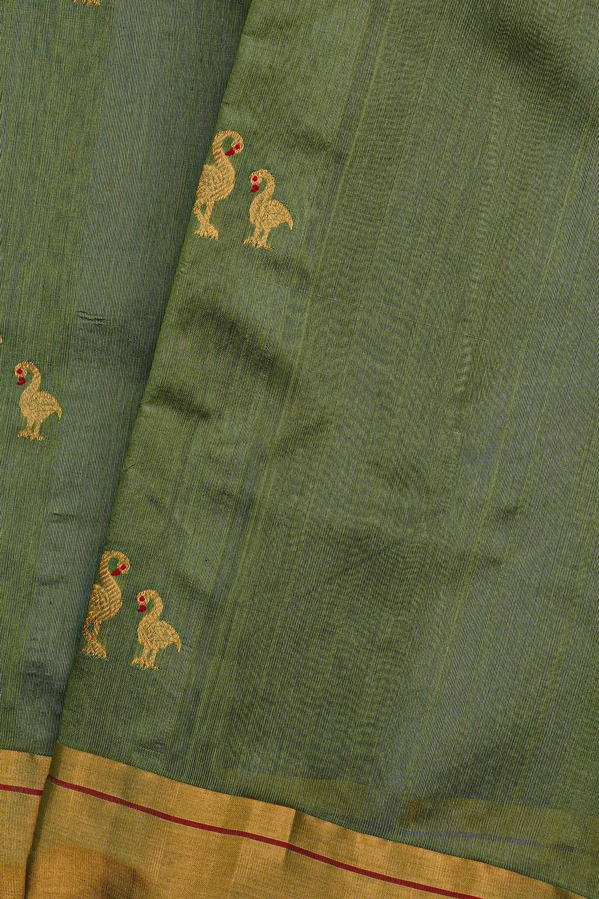 Chanderi Silk Dual Colour Saree With Crane Buttis And Kaddi Border