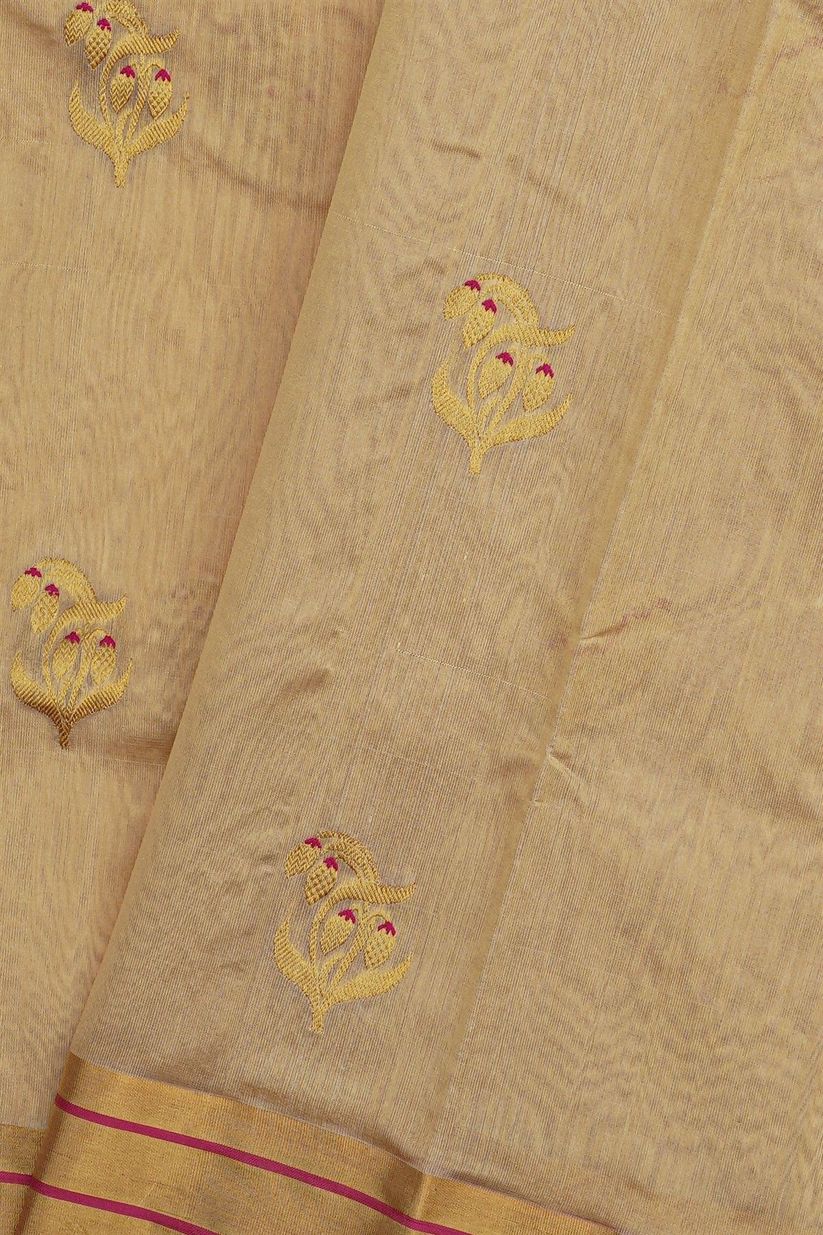 Chanderi Silk Cream Saree With Kaddi Border