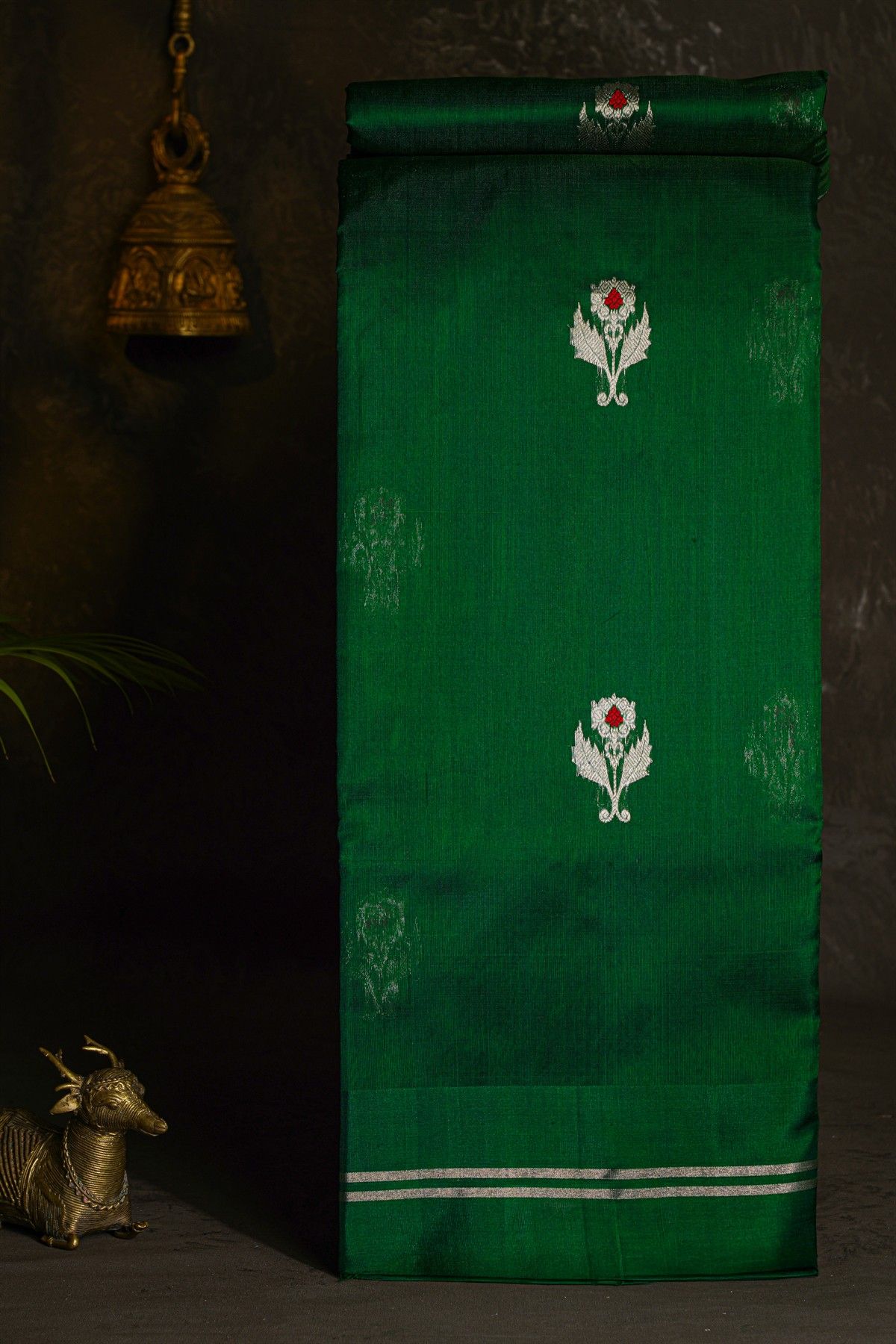 Chanderi Silk Bottle Green Saree