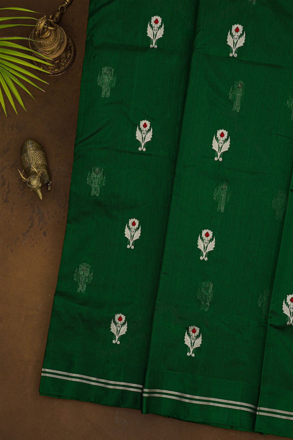 Chanderi Silk Bottle Green Saree