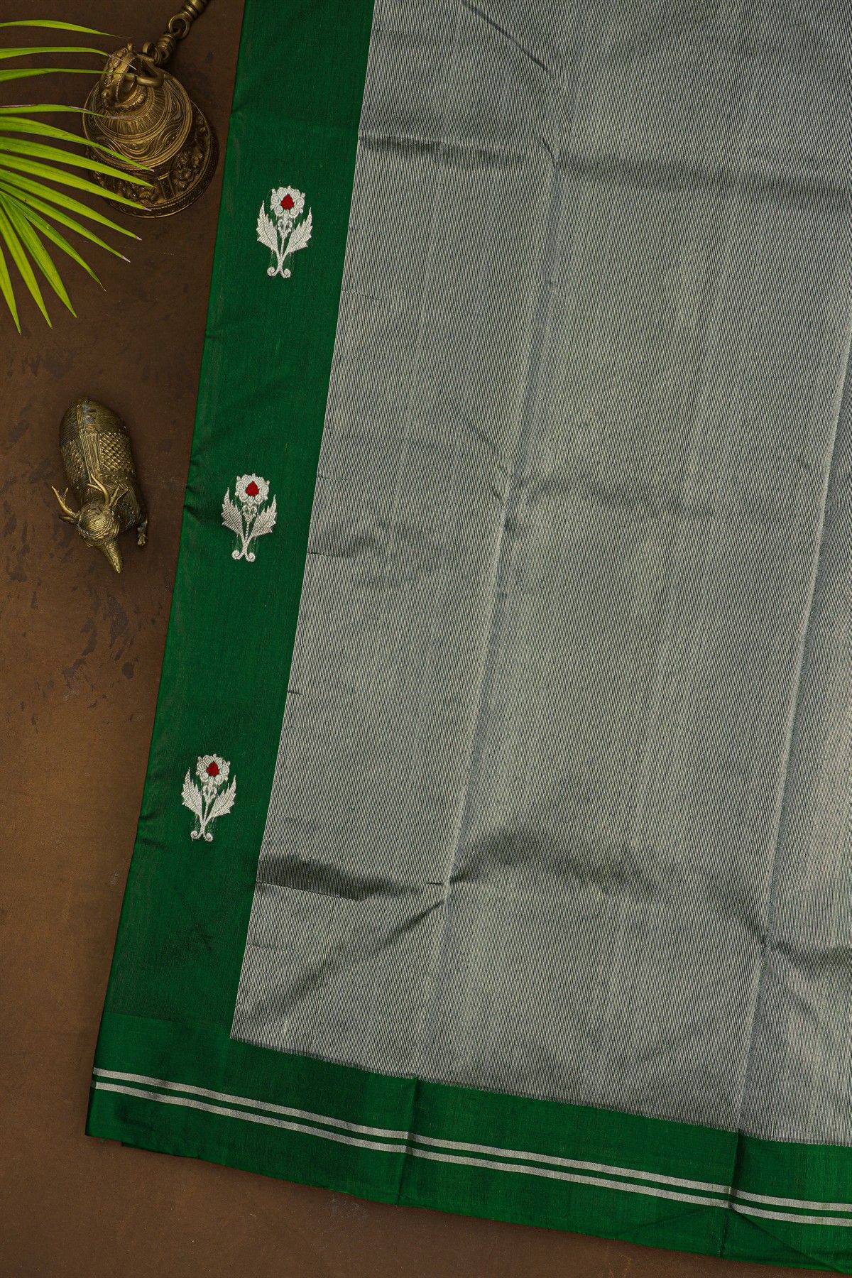 Chanderi Silk Bottle Green Saree