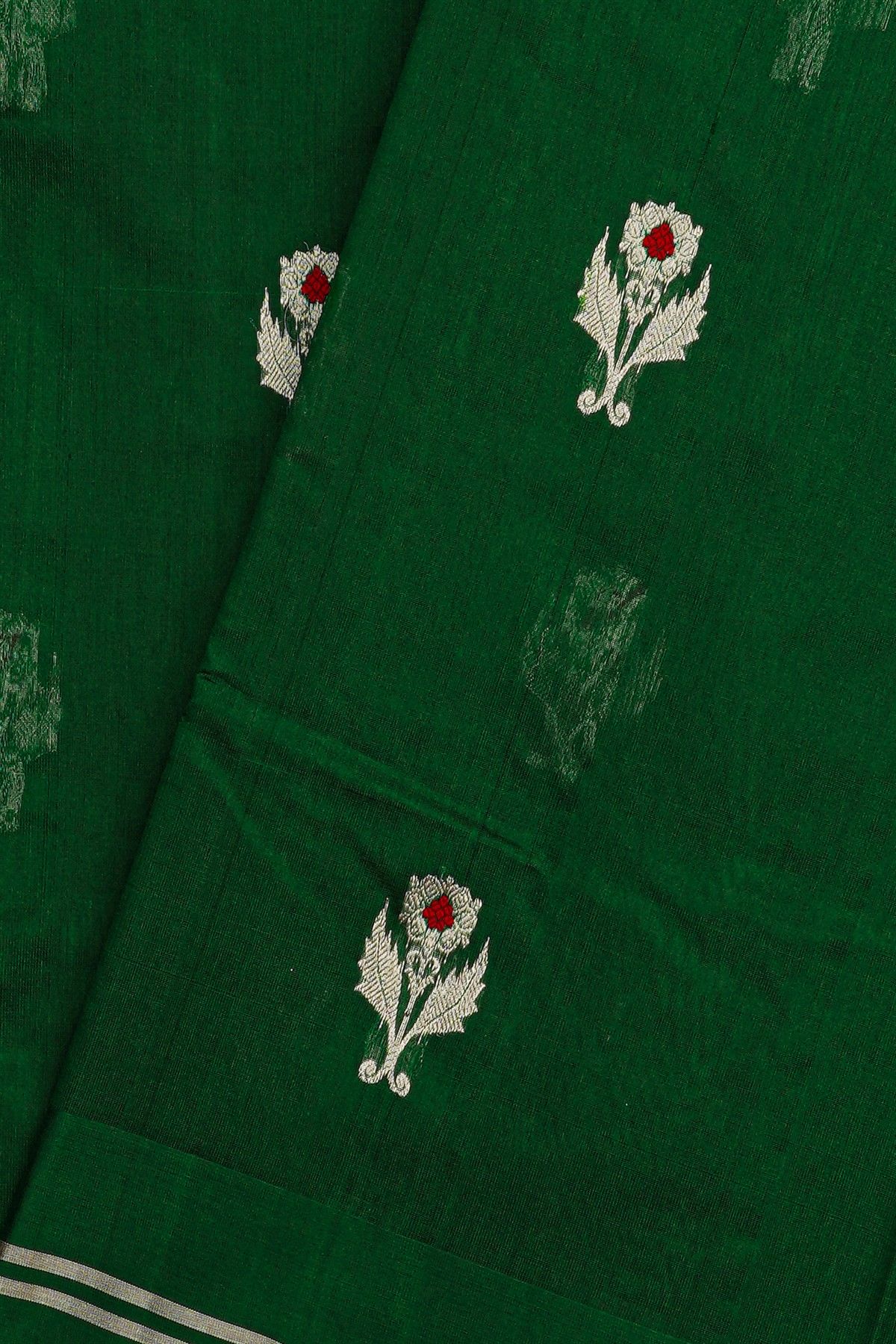 Chanderi Silk Bottle Green Saree