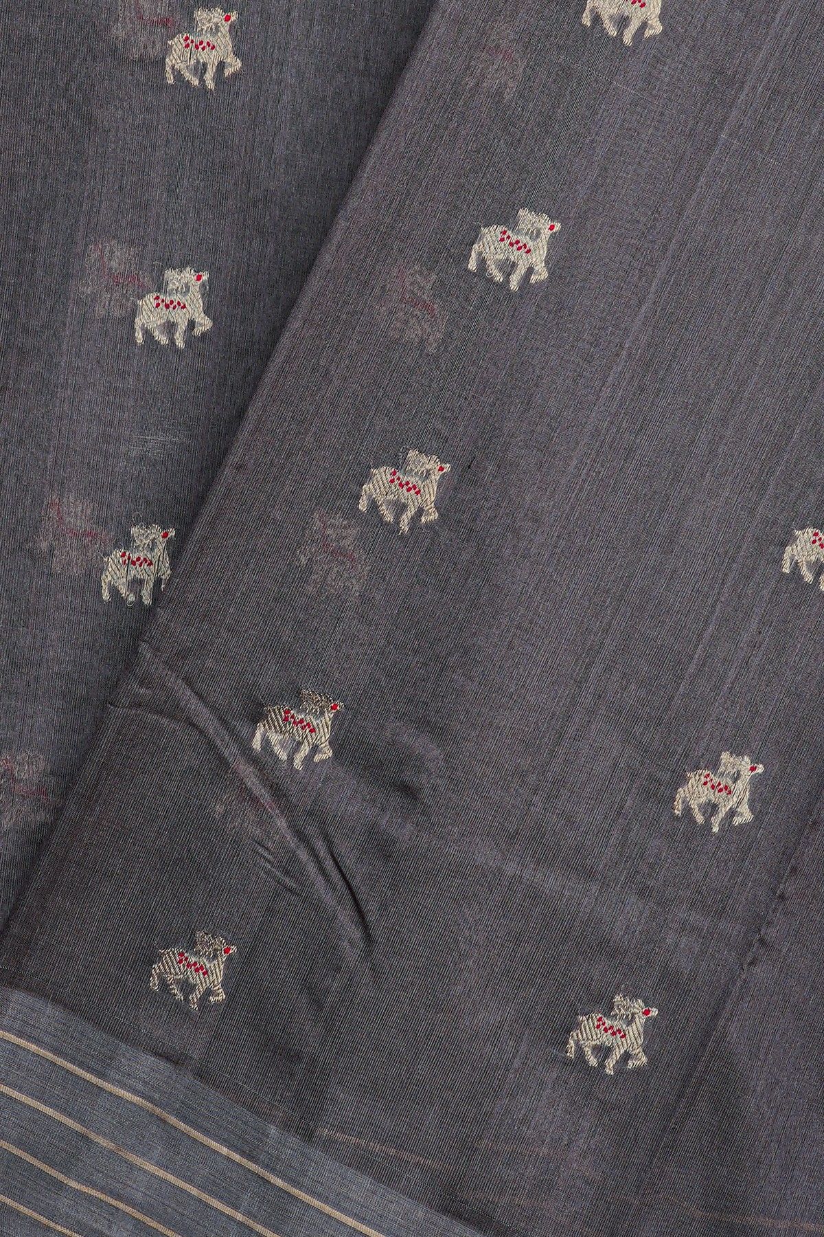Chanderi Silk Grey Saree With Deer Buttis Body