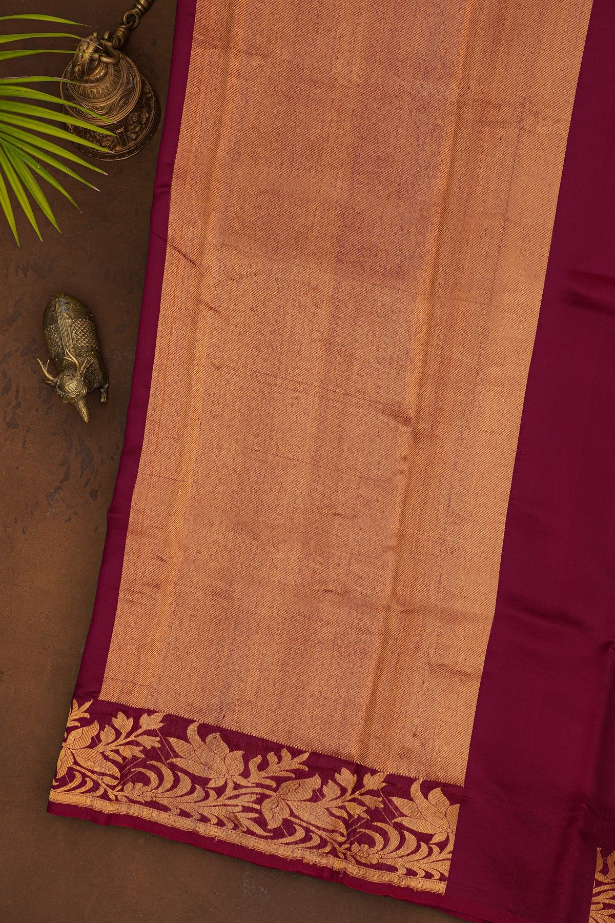 Chanderi Silk Wine Saree With Floral Buttis Body