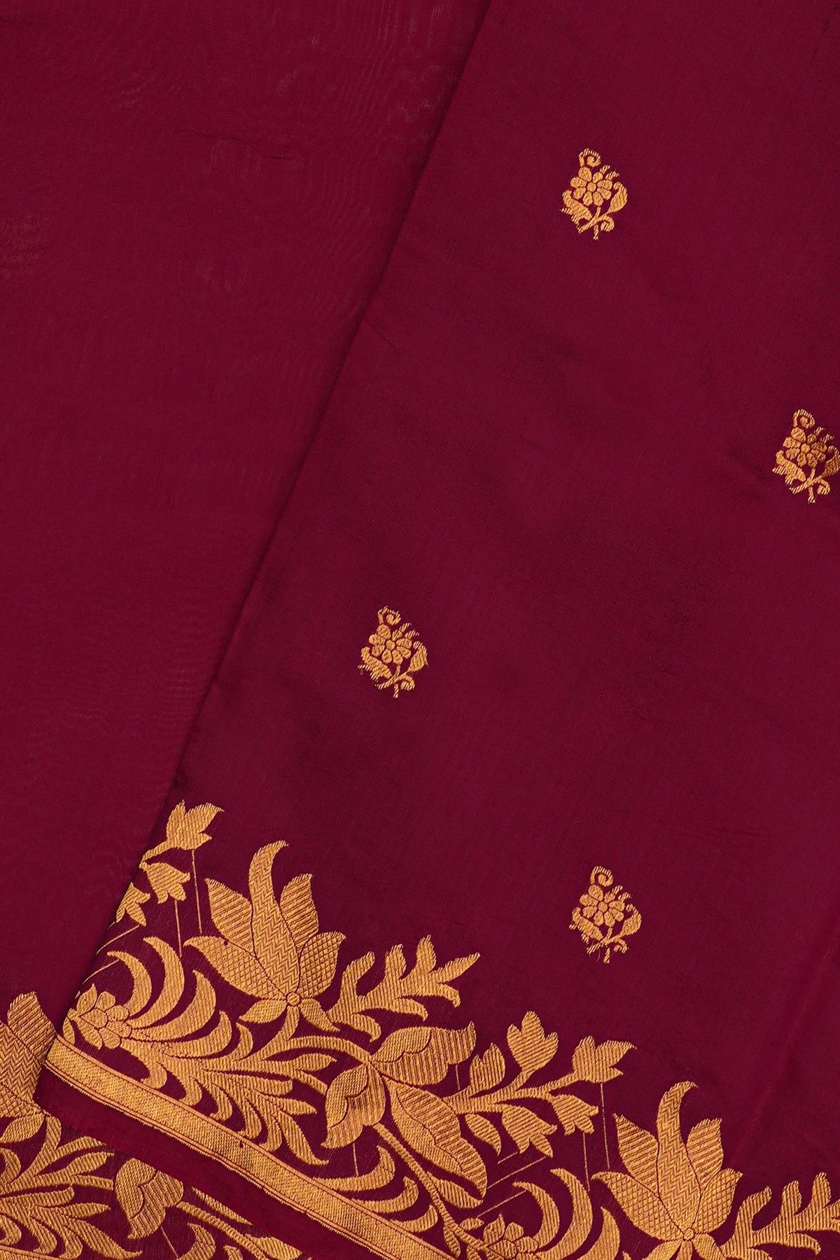 Chanderi Silk Wine Saree With Floral Buttis Body