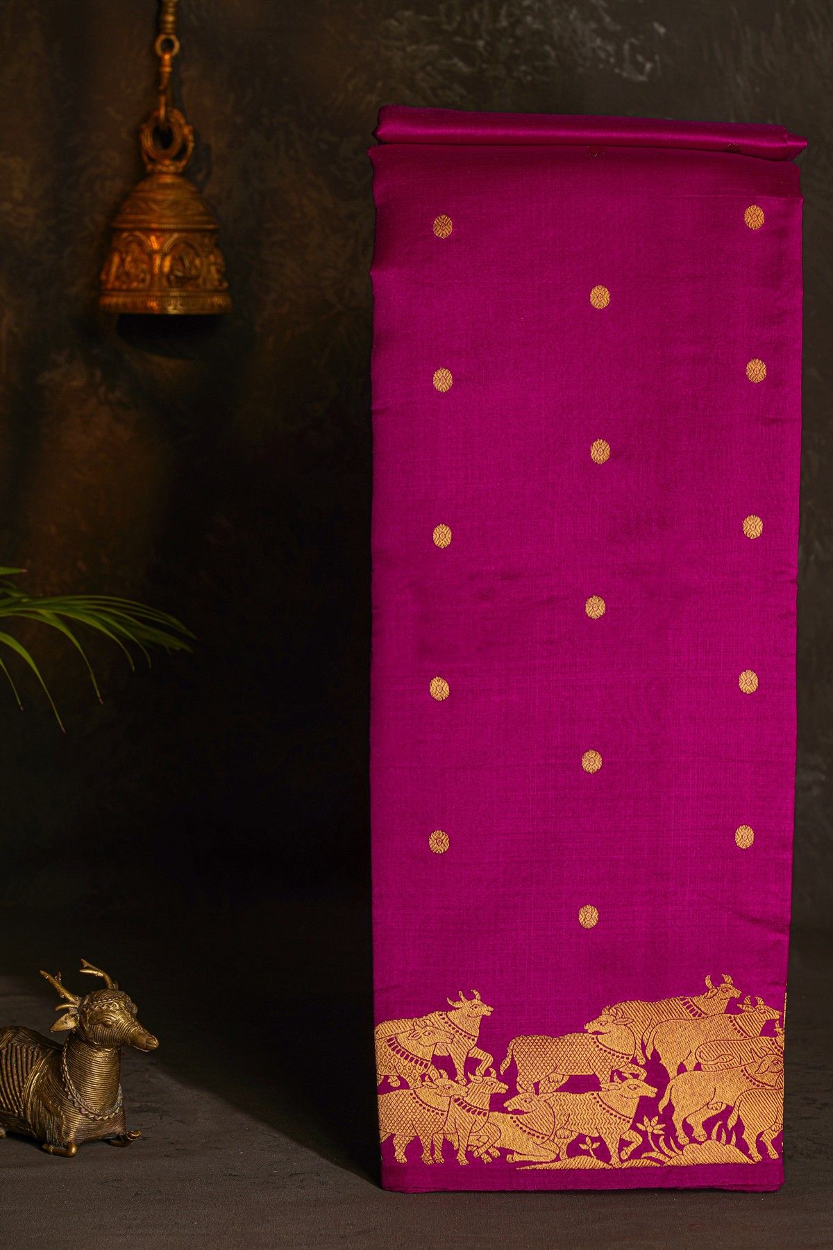 Chanderi Silk Purple Saree With Pichwai Cows Border