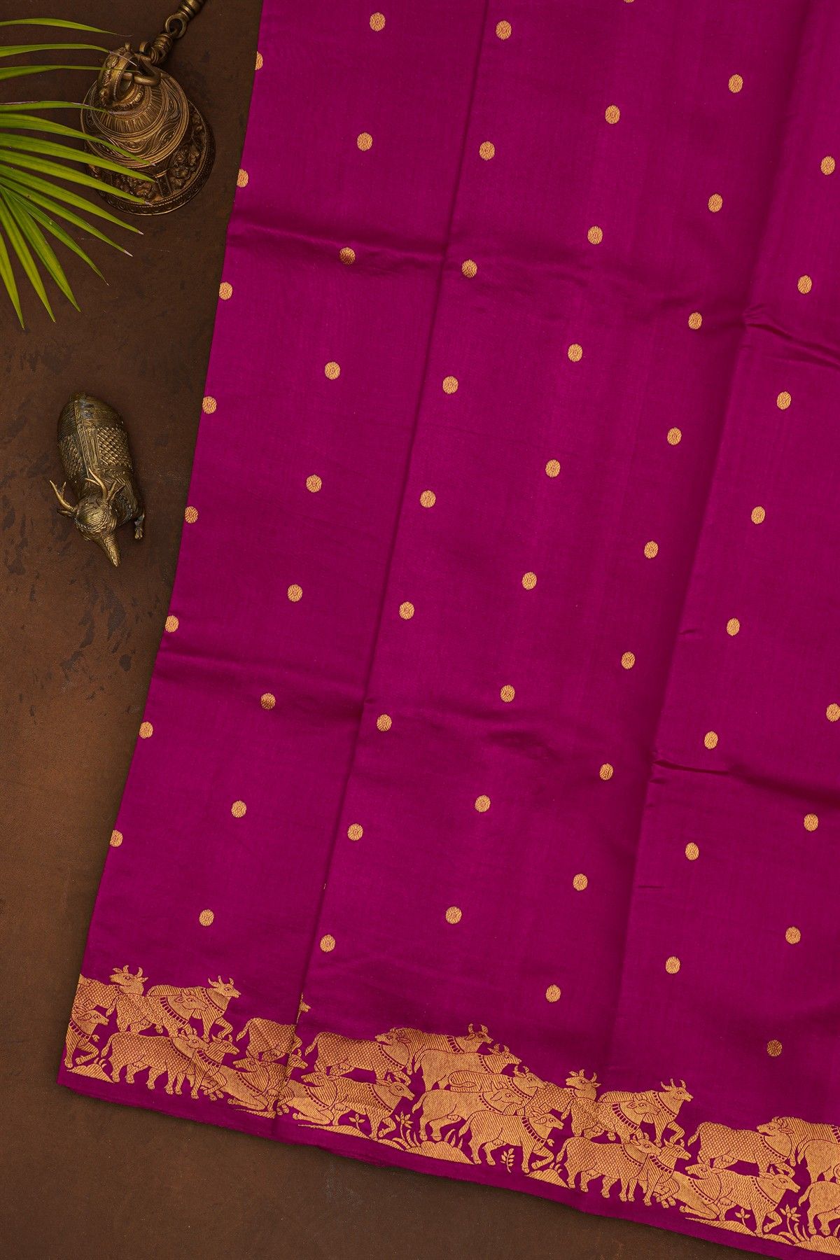 Chanderi Silk Purple Saree With Pichwai Cows Border