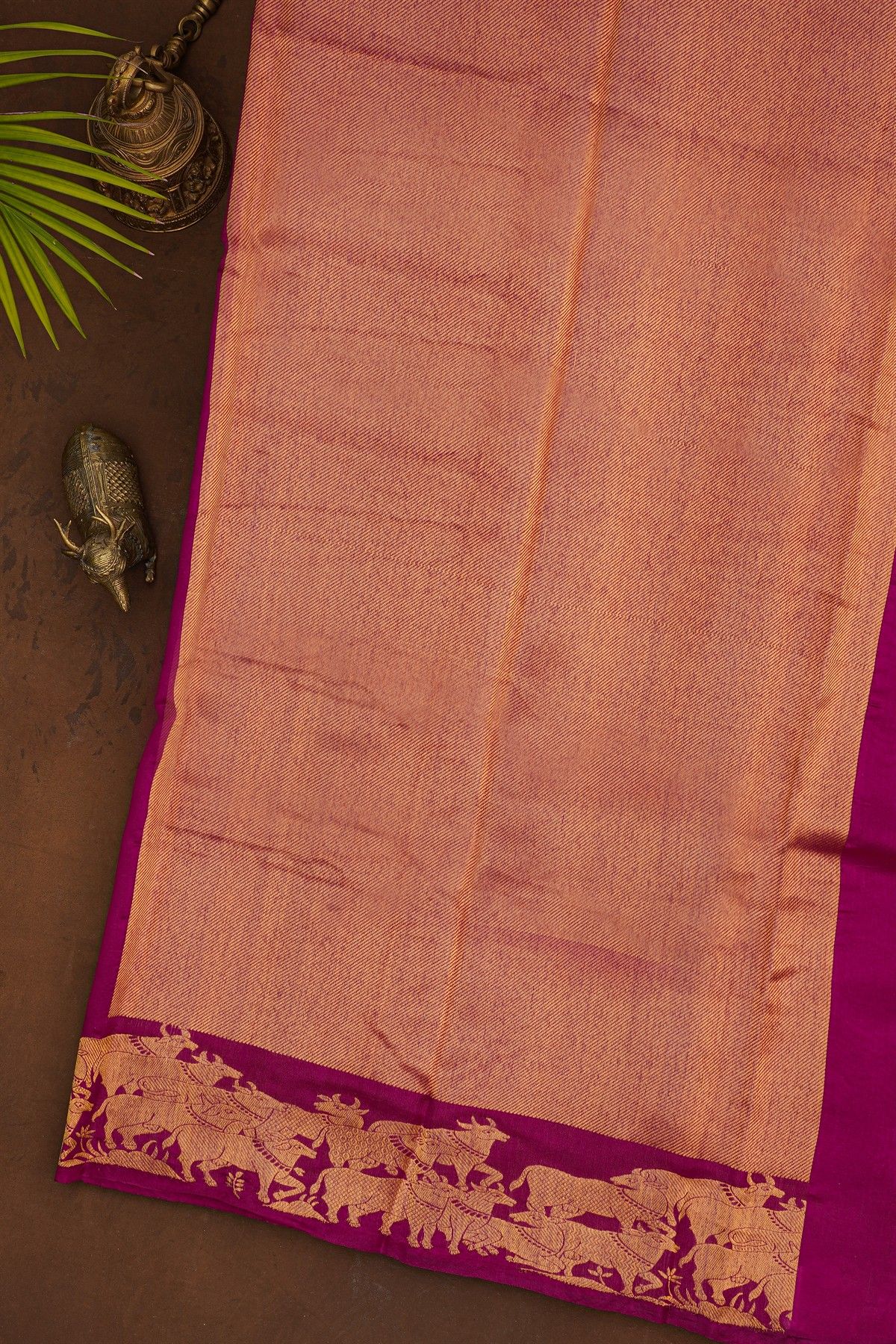 Chanderi Silk Purple Saree With Pichwai Cows Border
