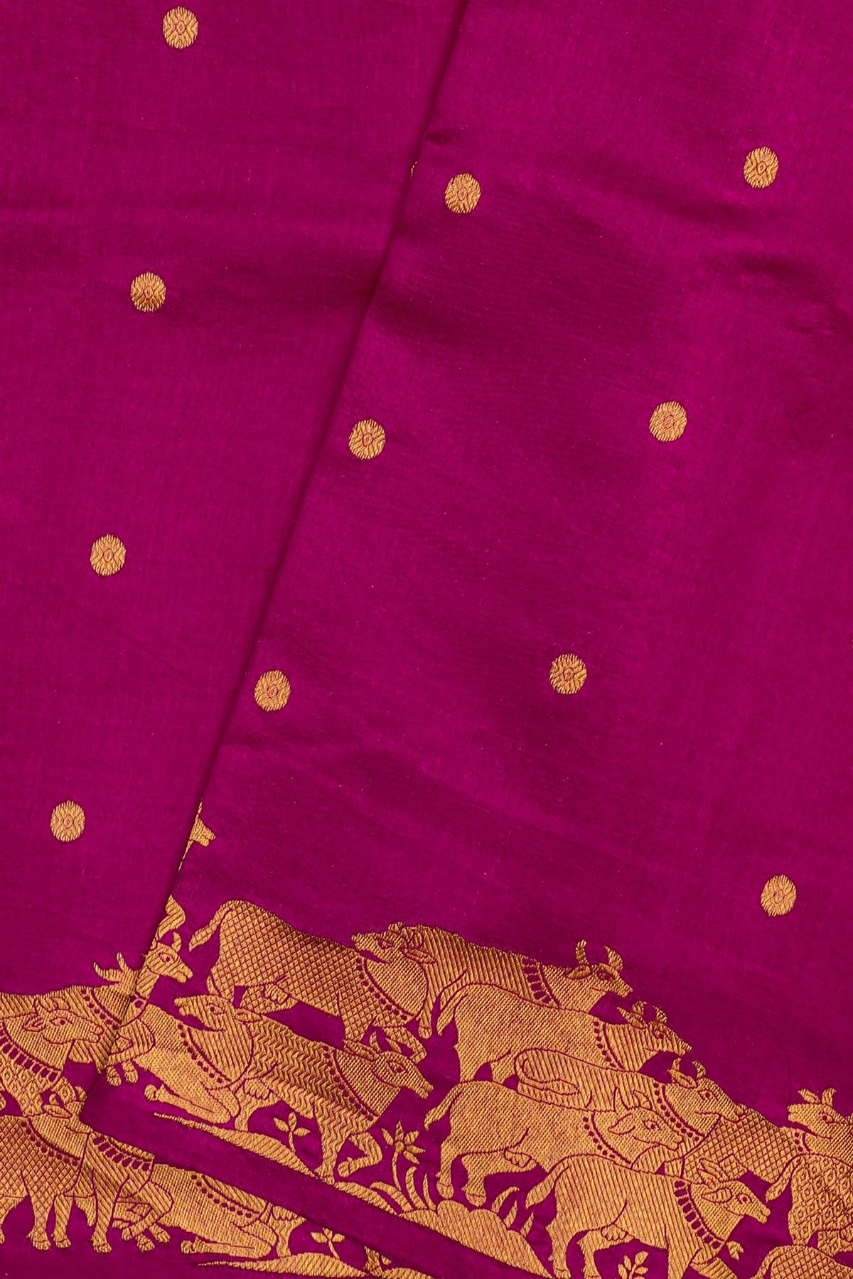 Chanderi Silk Purple Saree With Pichwai Cows Border