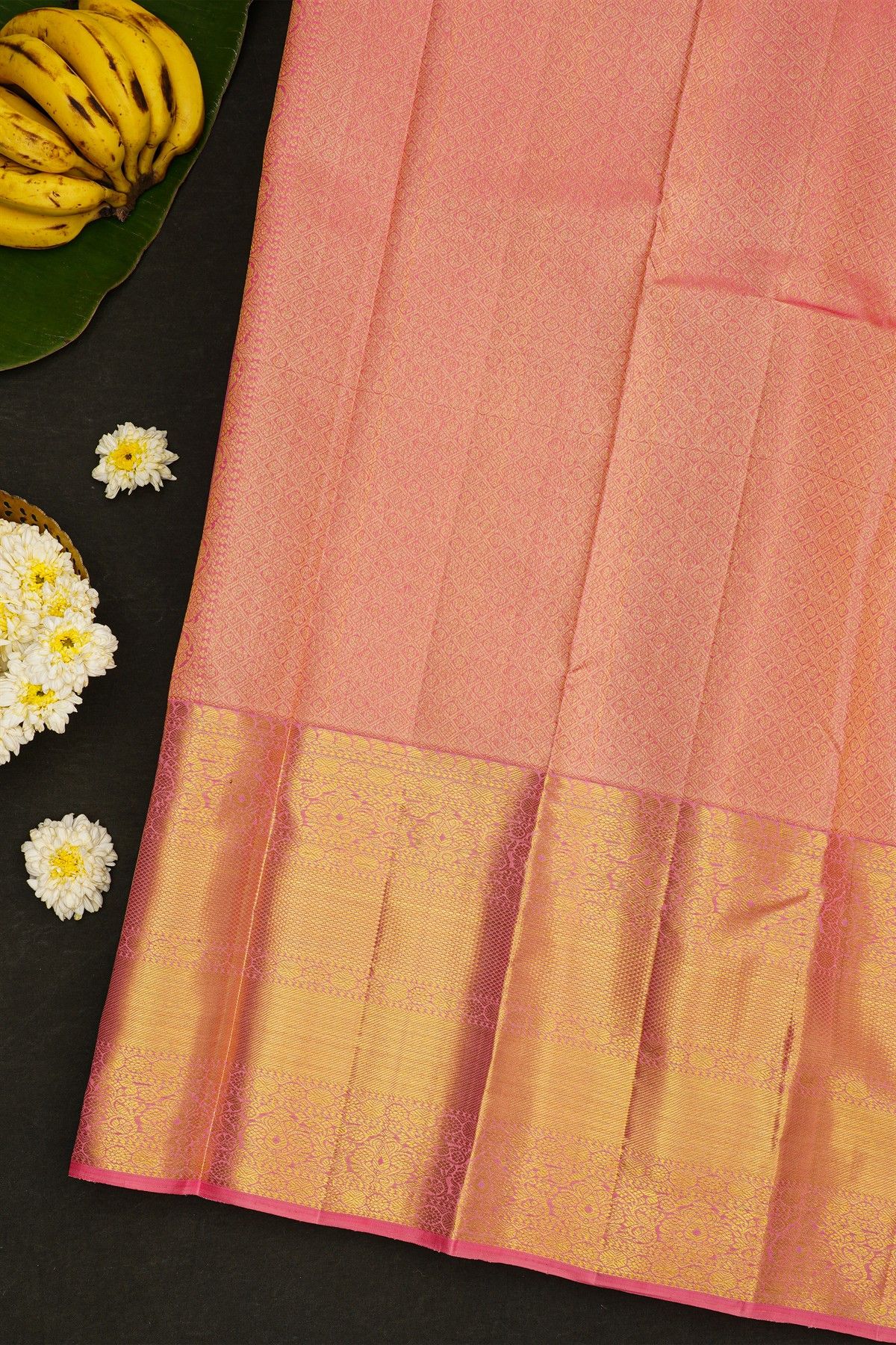Kancheepuram Silk Baby Pink Saree With Paisley Buttis Body