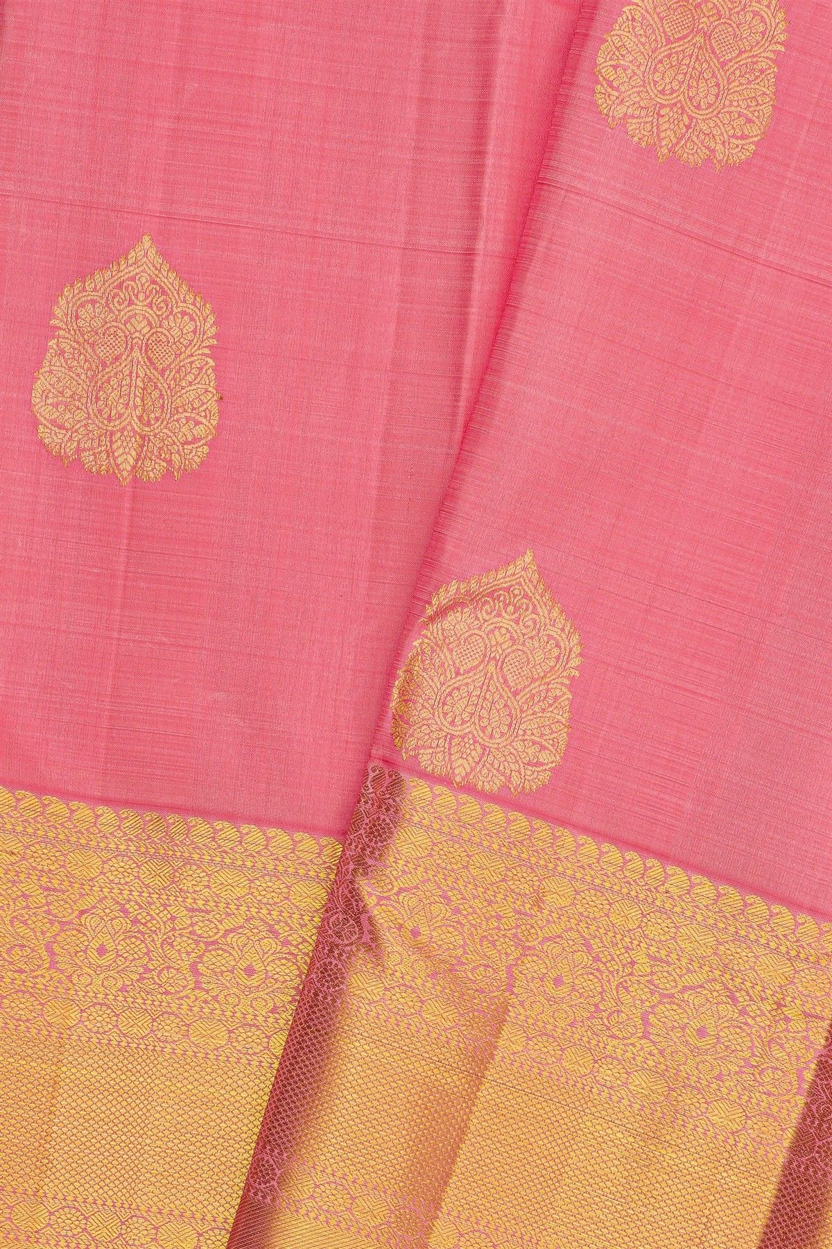 Kancheepuram Silk Baby Pink Saree With Paisley Buttis Body