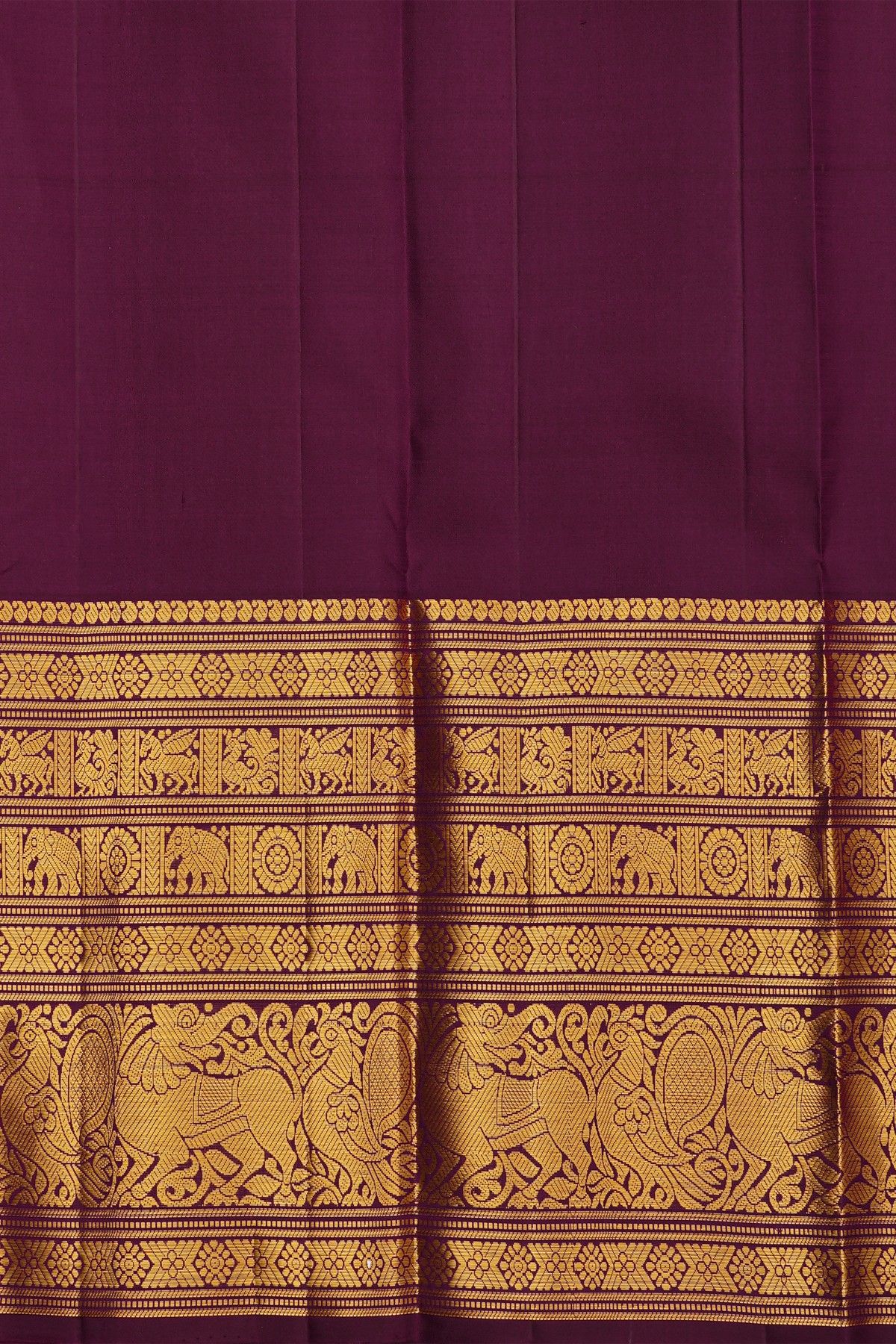 Kancheepuram Silk Violet Saree With Florals And Yalis Butti Body