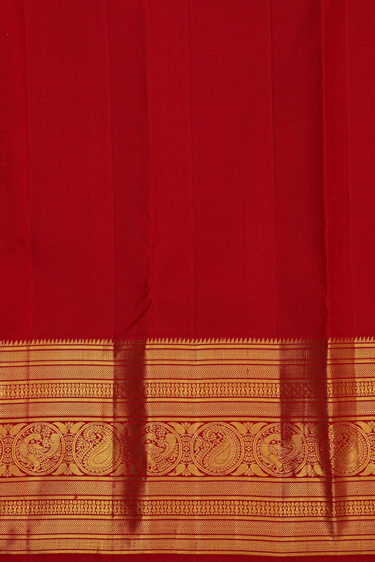 Kancheepuram Silk Red Saree With Paisleys And Peacocks Border