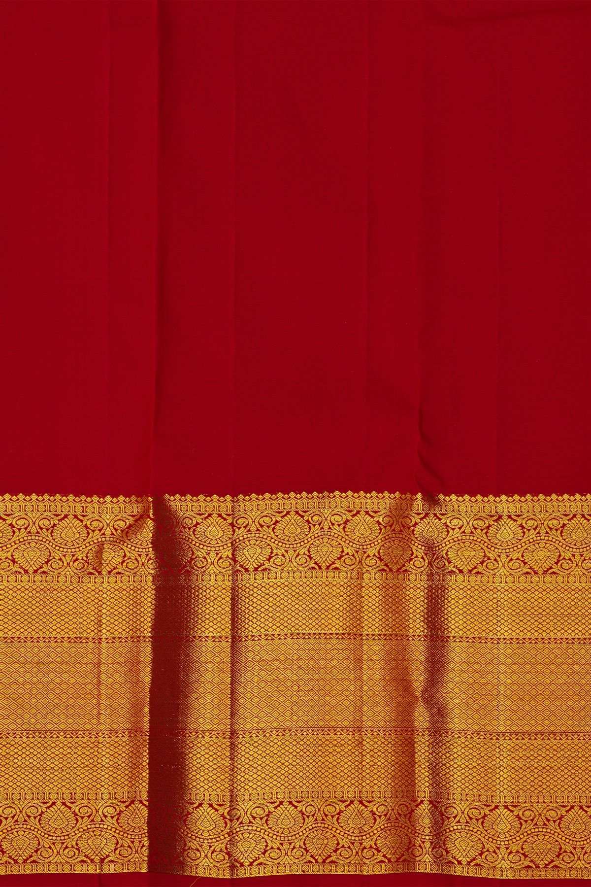 Kancheepuram Silk Red Saree With Big Florals Buttis Body And Zari Self Border